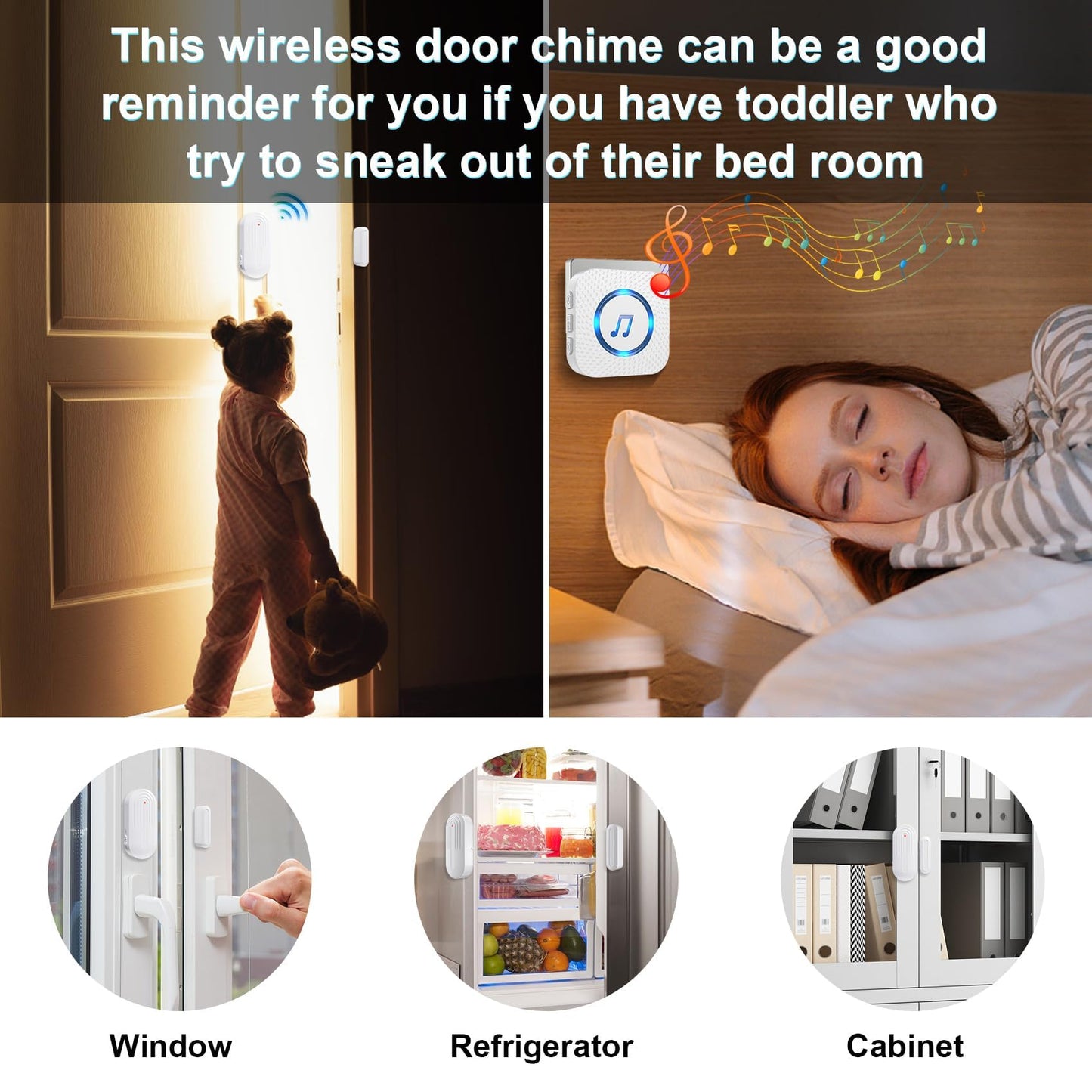 SanJie Door Chime, Door Open Contact Sensor Alarm for Business/Store/Home/Office When Entering, with 500 FT Range,26 Chimes 5 Adjustable Volume 2 Receivers +2 Sensors