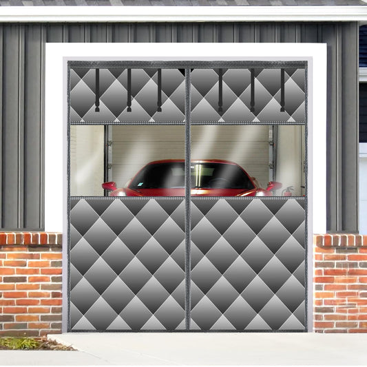 Magnetic Thermal Insulated Door Curtain with Detachable Visible Windows, Thicken Polyester Fiberfill & Durable Oxford Fabric, Hands Free Windproof Door Screen, Fit Doors Size Up to 9 x 7 FT, Grey