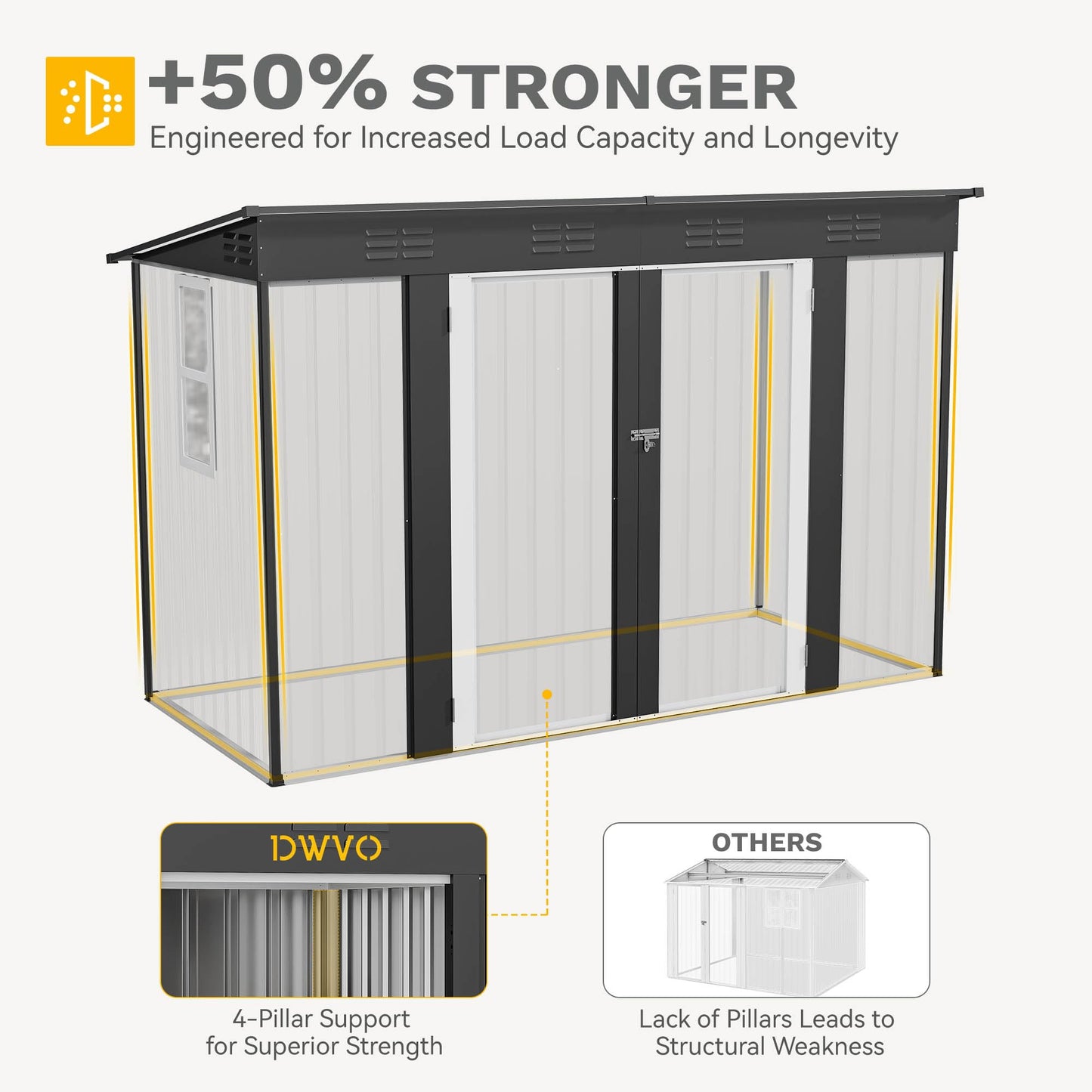 DWVO 8.5x3.5ft Large Tool Storage Shed with Window, Lockable Doors, and Sloped Roof, Oversized Steel Outdoor Storage Shed for Garden, Patio, Garage, Backyard, Lawn - Dark Gray