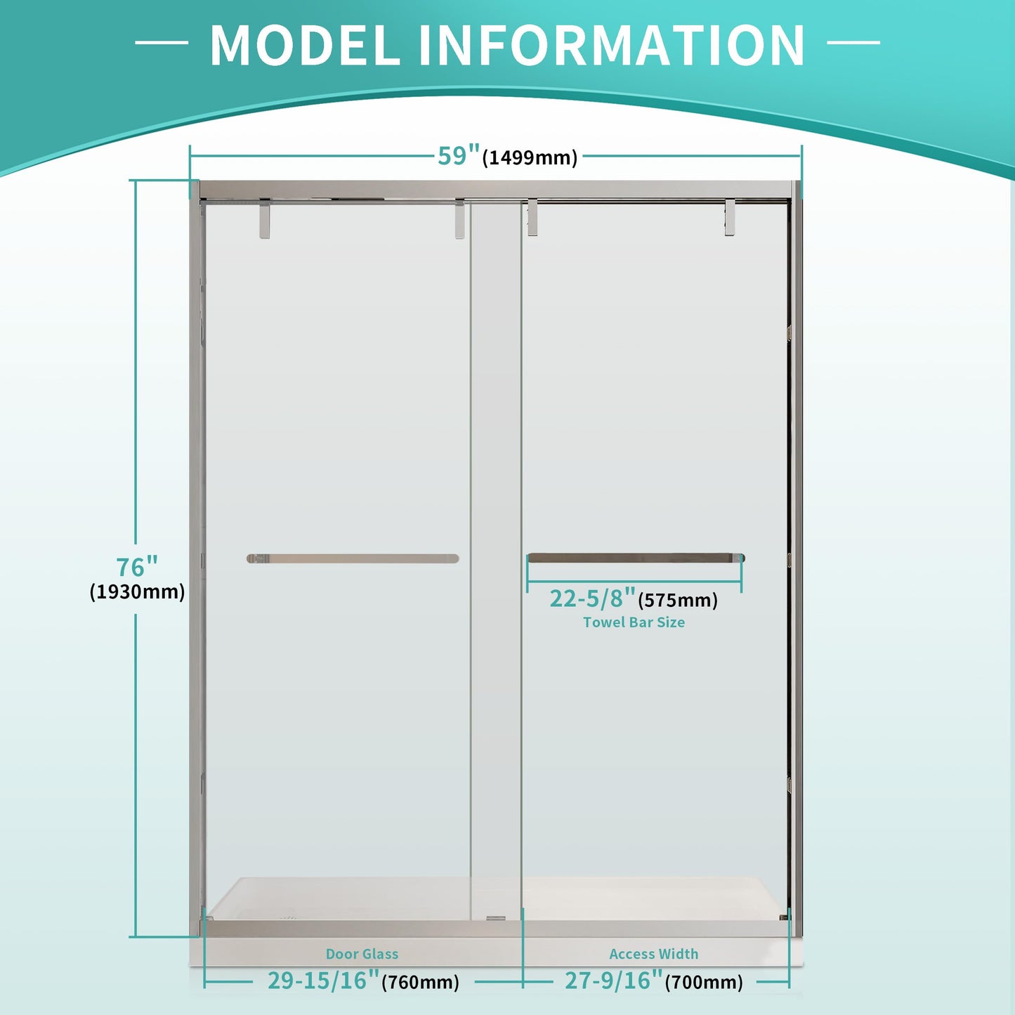 56–60" W x 76" H Chrome Double Sliding Shower Door, Semi-Frameless Soft-Close Bypass Shower Glass Door with 5/16" (8mm) SGCC Tempered Glass and Explosion-Proof Film