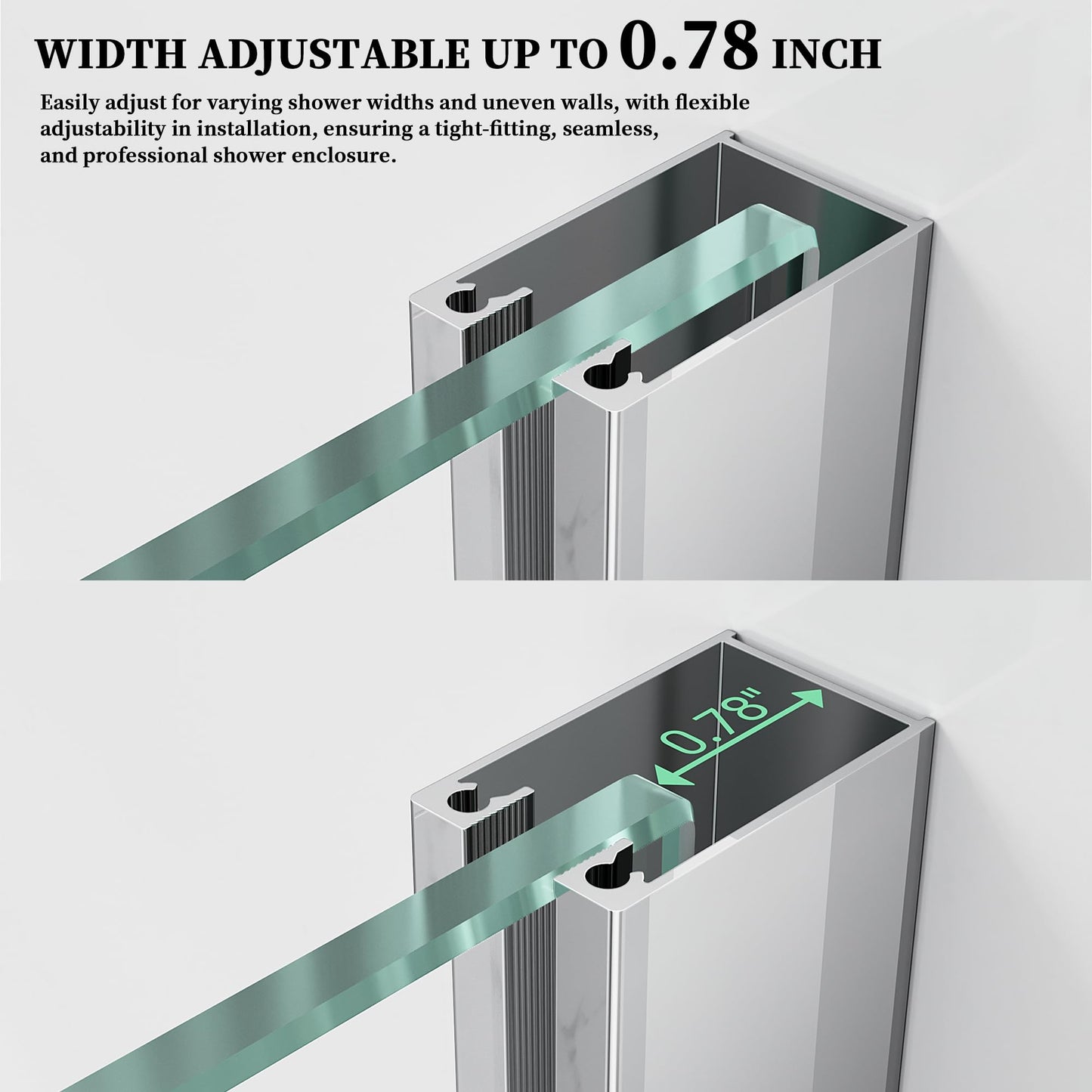 AquivaCoast 51.2-52" W x 74" H Hinged Swing Shower Door, Pivot Frameless Shower Door with 5/16"(8mm) Clear SGCC Tempered Glass, Magnetic Closing, Chrome