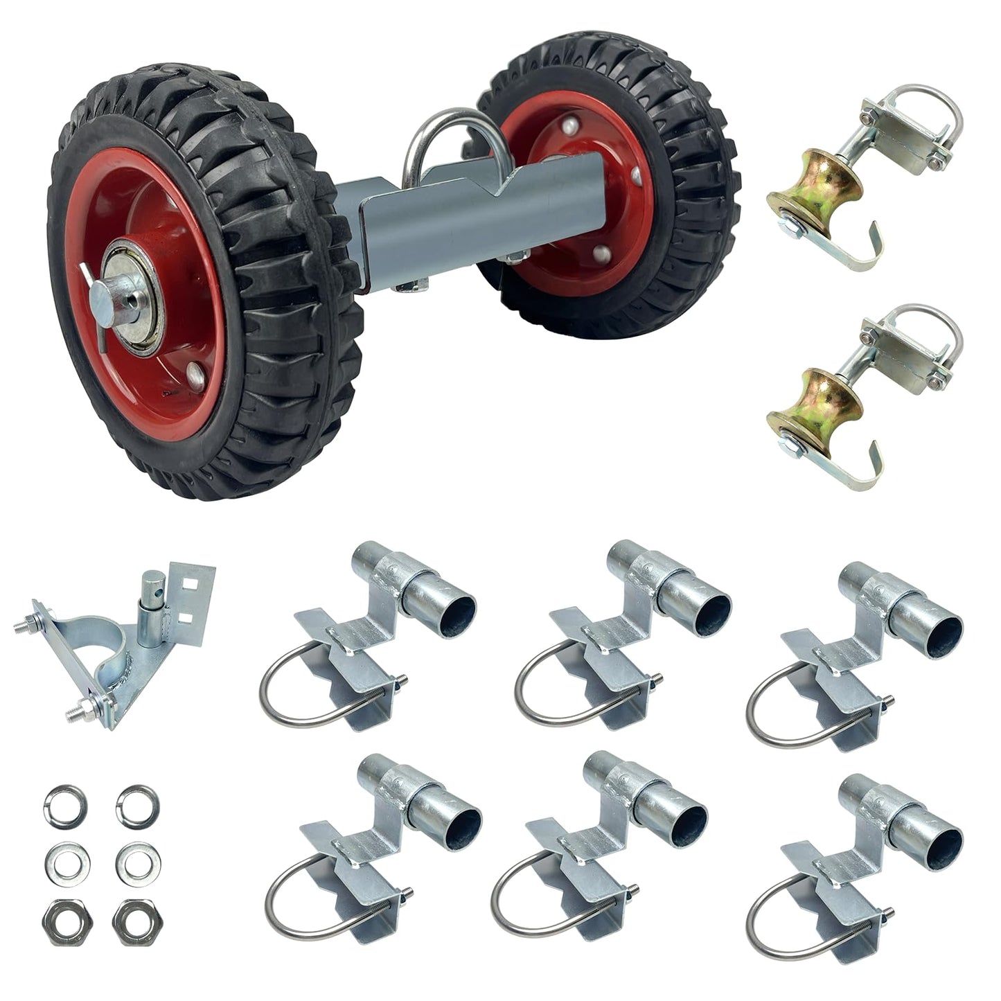 Rolling Gate Hardware Kit for Farm, Fence Gates, Rolling Gates- Includes 6" Double Wheel Carrier, 6 Universal Track Drackets, 2 Pipe Track Rollers, 1 Set Gate Latch, 2 Sets of Wrenches