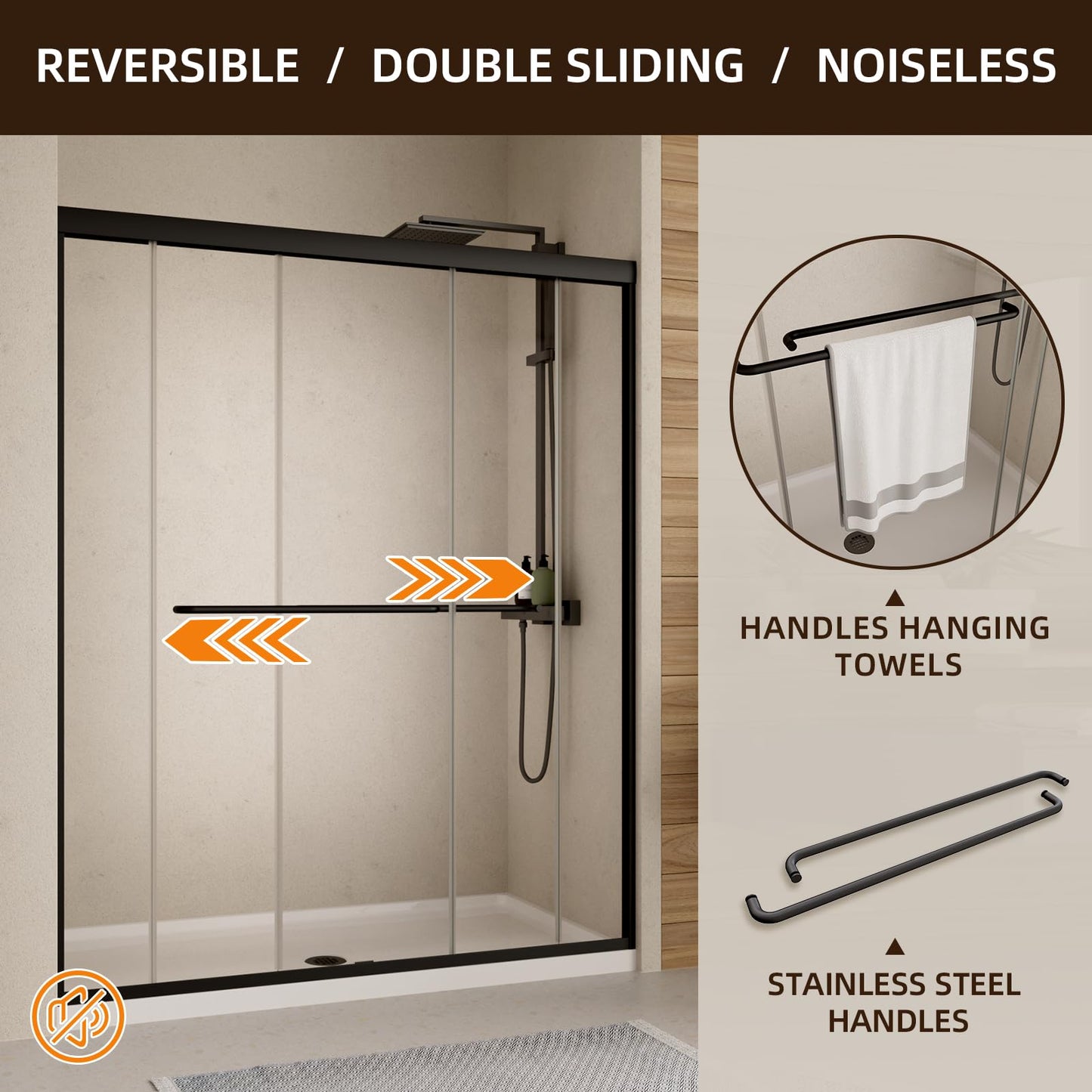 Shower Door,Royal Guard 44-48" W x 70" H Semi-Frameless Double Sliding Glass Shower Door with 1/4'' (6mm) Clear SGCC Tempered Glass,Bypass Shower Enclosure,Matte Black