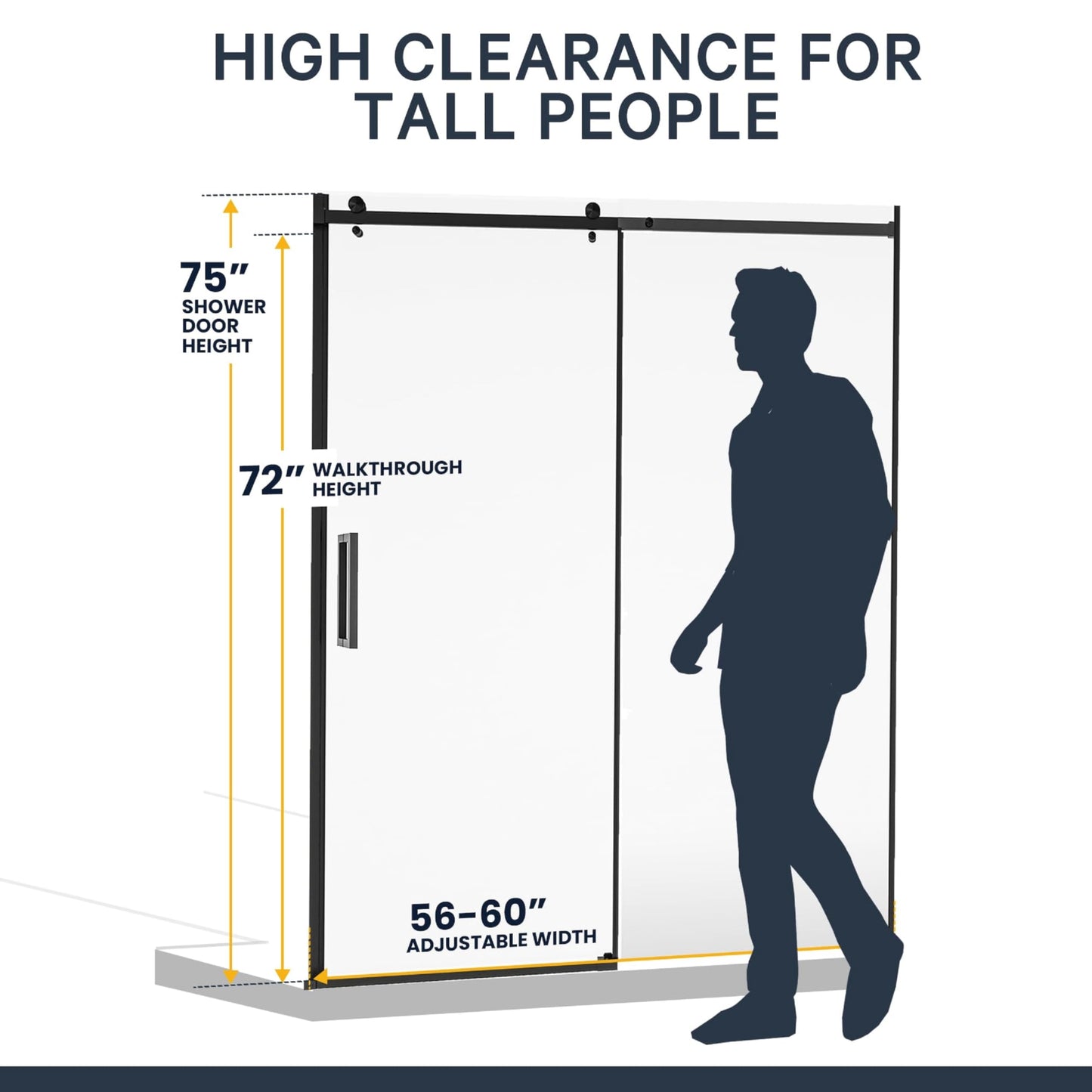 Semi-Frameless Sliding Shower Door – 56-60” x 75”, Tempered Glass Shower Door, Corrosion Resistant Hardware, Smooth Glide Rollers, Reversible Installation, Leak-Proof Magnetic Lock (Chrome Finish)
