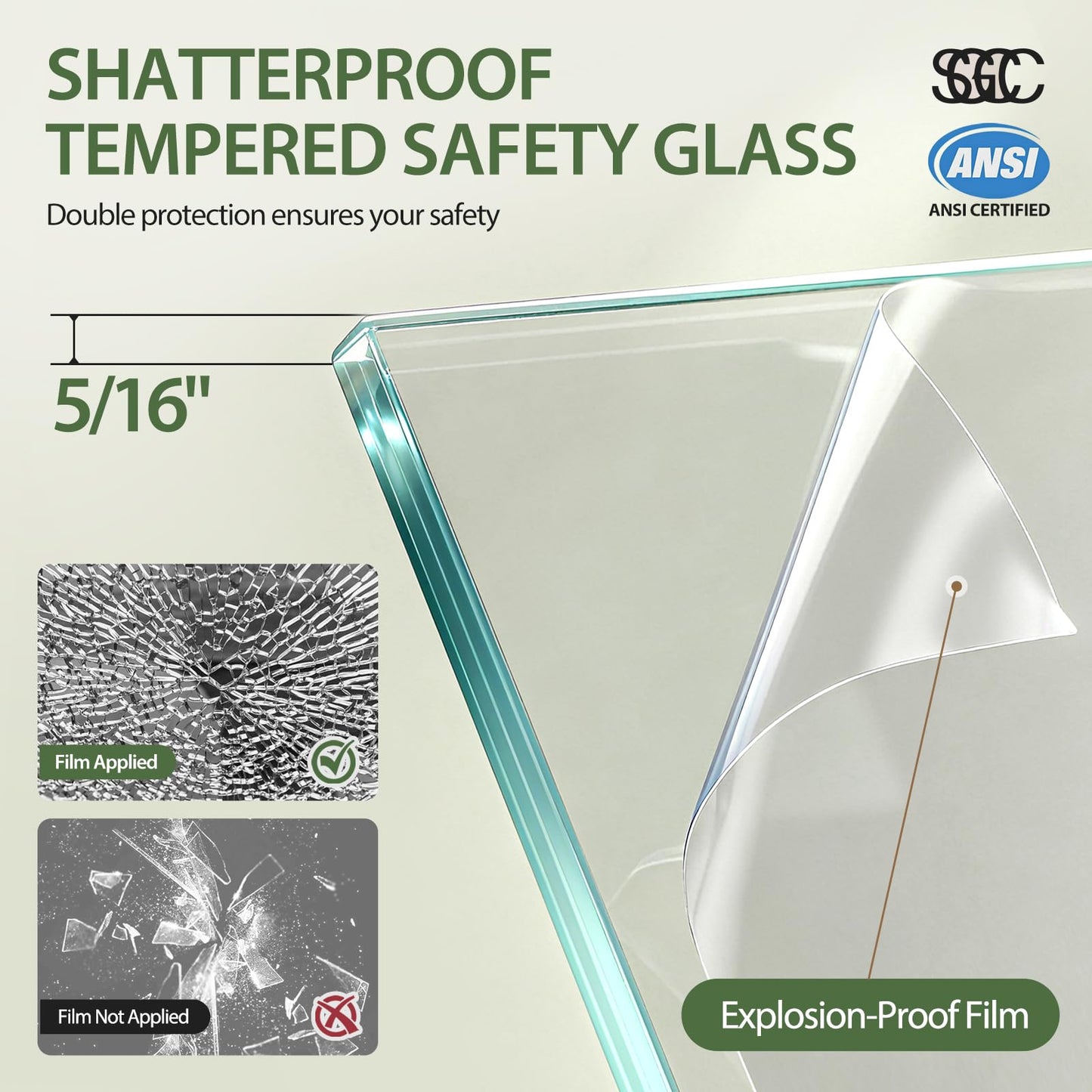 44-48" W x 76" H Glass Shower Door, Frameless Shower Door with 5/16" (8mm) Clear SGCC Tempered Glass, Explosion-Proof Film, Stainless Steel Hardware, Chrome