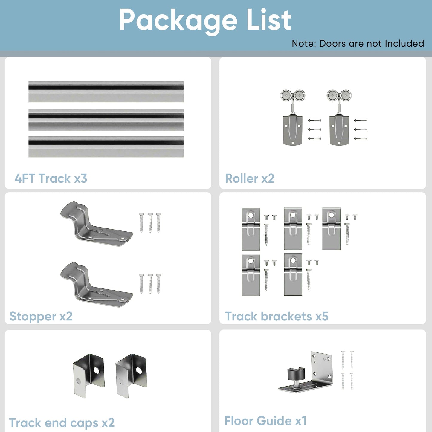 JUBEST 12FT Box Rail Exterior Barn Door Hardware Kit, Heavy-Duty Silver Sliding Barn Door Track System, Wall Mount Door Hardware Kits (Door Not Included)
