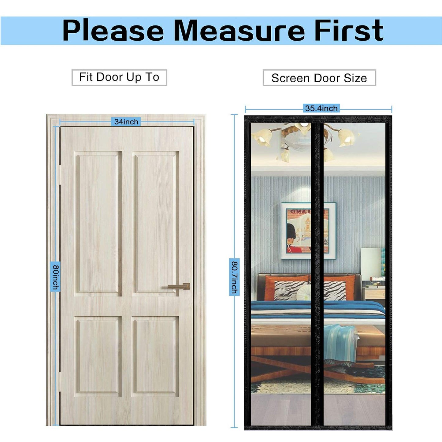Transparent Insulated Curtain-Magnetic Thermal Cover, Screen Self-Closing Privacy Screen Hands Free for Patio, Kitchen, Bedroom, Air Conditioner Room, Fits Doors up to 34" x 80"