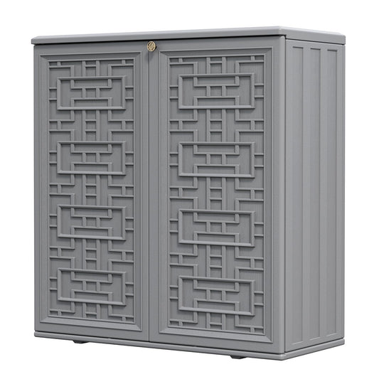 HOMSPARK Indoor/Outdoor Storage Cabinet with Doors and Shelf, 34”x15”x36” HDPE Plastic Storage Box Waterproof for Patio, Garden, Balcony, Multi-Purpose for Daily Tools, Grey