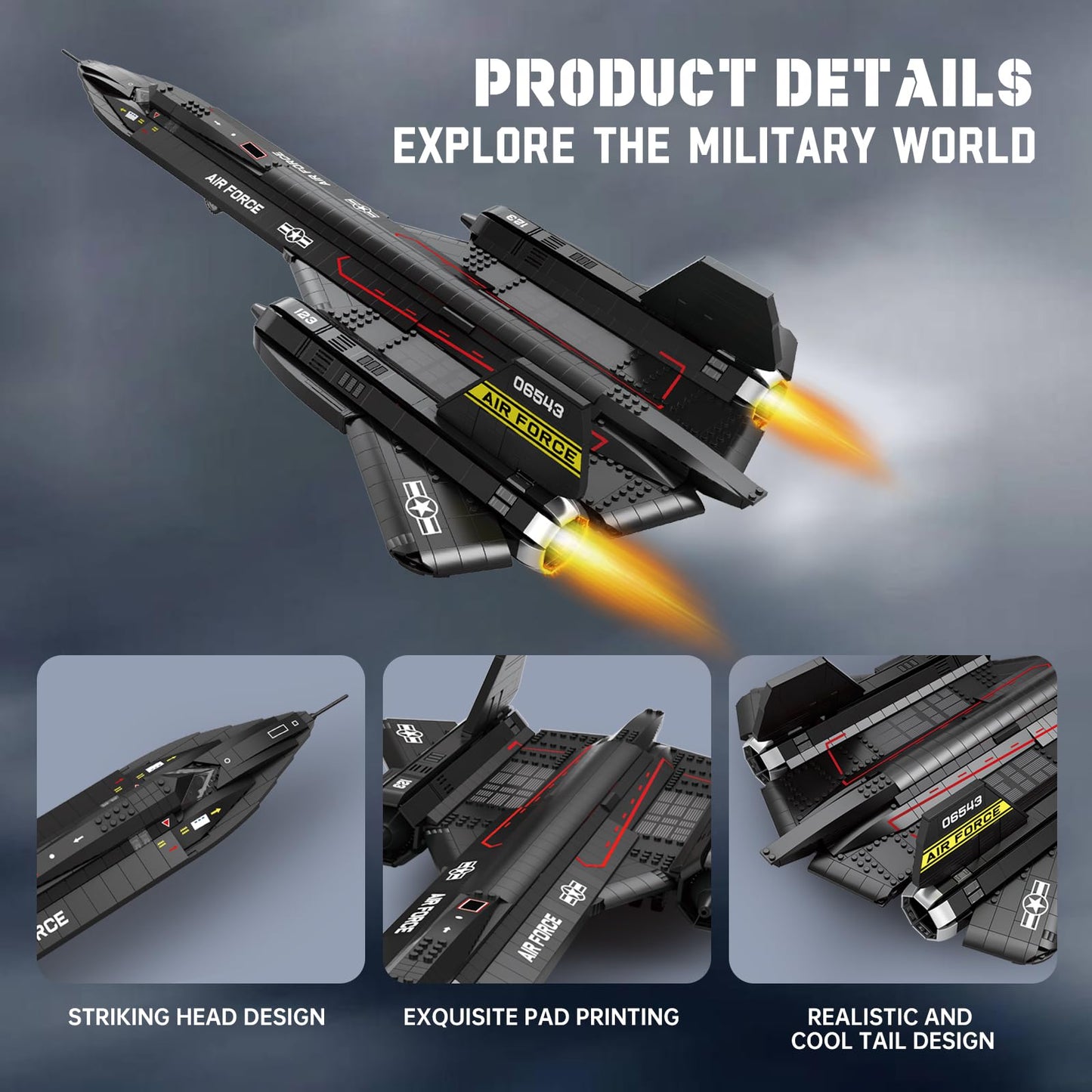 Reobrix SR-71 Blackbird Building Set, Military Reconnaissance Aircraft Model Kit, Collectible Aviation Jet for Adults, Home Office Display Decor, Ideal Gifts for Men & Military Fans 14+