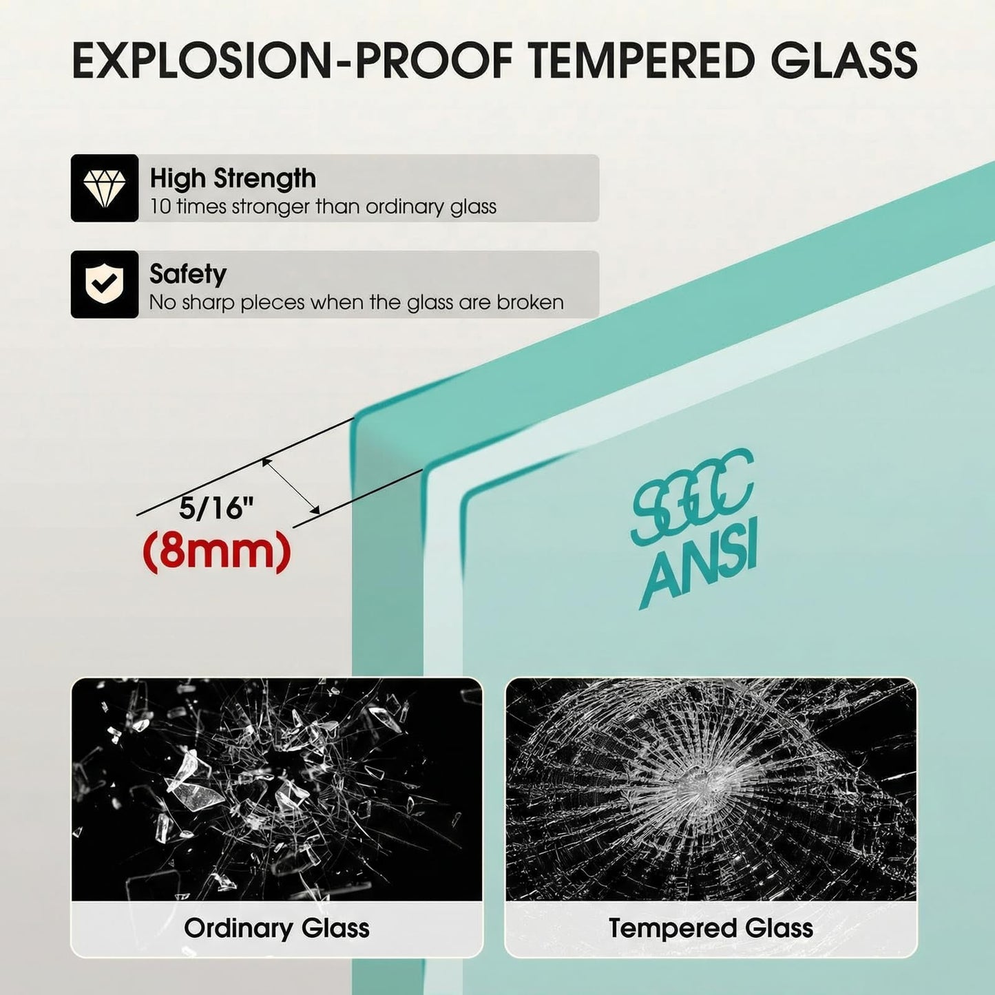 LARWORKS Frameless Glass Shower Door 5/16''(8mm), Sliding Bathroom Door56-60 in. W, 75 in. H, SGCC Tempered Glass, Explosion-Proof Film, Nano Coating, Matte Black - Square