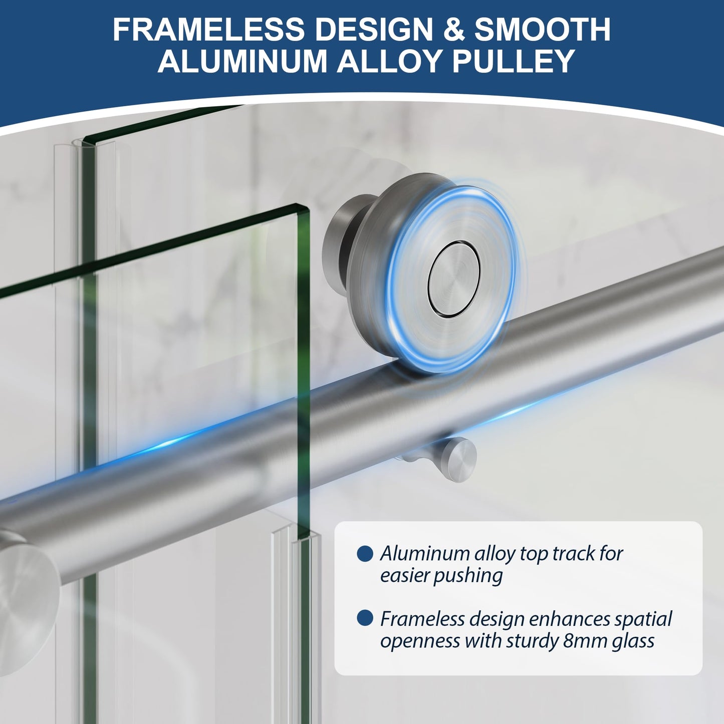 Frameless Shower Door,5/16" (8mm) Glass Sliding Shower Door with Soft-Close & Anti-Leak,Nano Coating Anti-Explosion Film SGCC Tempered Glass 43"-48" X 76"H,Brushed Nickel