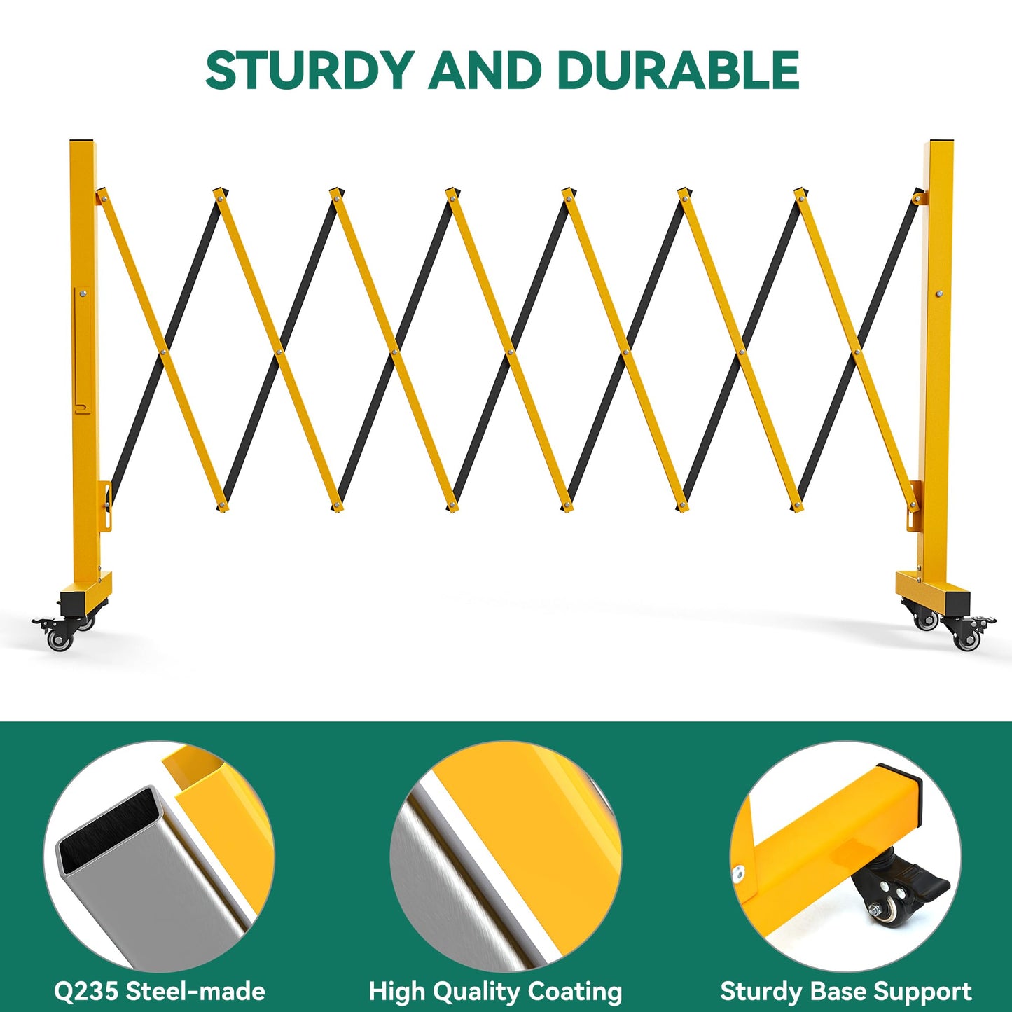 YITAHOME Metal Expandable Mobile Barricade, 8FT Folding Security Gate, Retractable Driveway Gate, Folding Safety Barricade with Casters