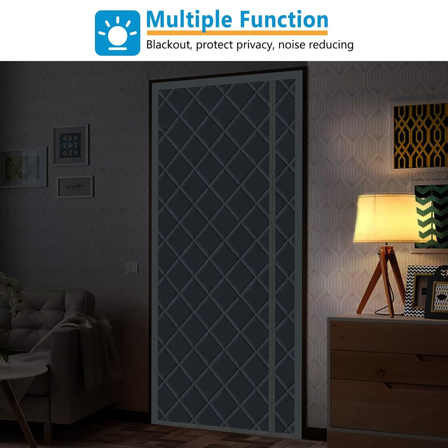 Magnetic Thermal Insulated Door Curtain, 30 x 80 Inch Winter Door Cover Curtain Size 34 x 82 Waterproof Thick Insulation Blanket, Side Opening, Gray