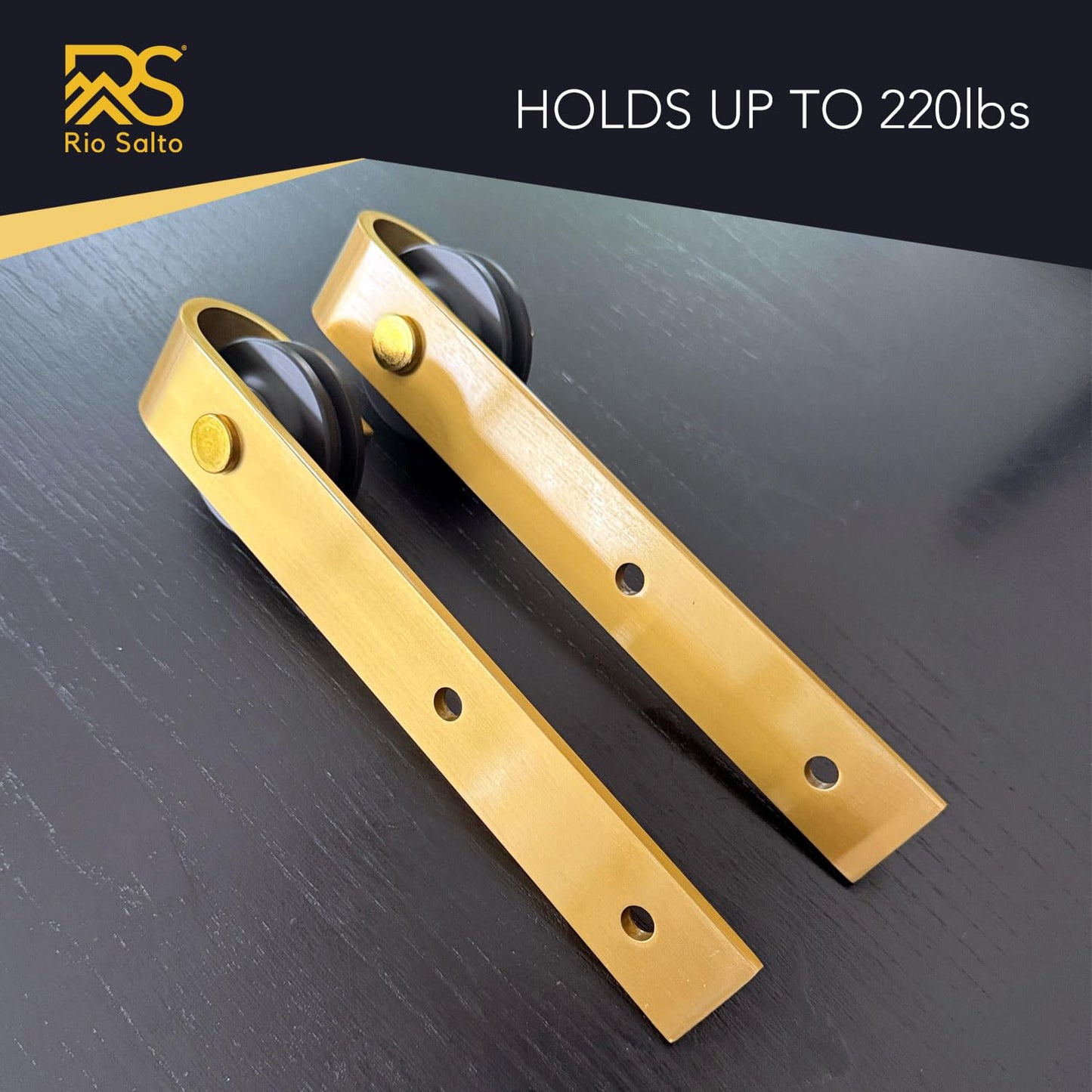 Rio Salto Brushed Brass Gold Barn Door Rollers – Extra Sliding Barn Door Hardware Kit for Interior Closet Pantry Doors – Fits 1 3/8" & 1 3/4" Panels, Supports 170 lbs – Track Not Included (Set of 2)
