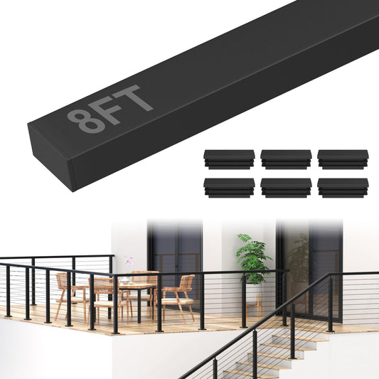 BLIKA 8FT Stainless Steel Cable Railing Handrail, Black Rectangular Handrail Flat Top Rail with End Caps for Deck Stair Cable Railing System, Deck Hand Rails for Indoor/Outdoor, BL01-T