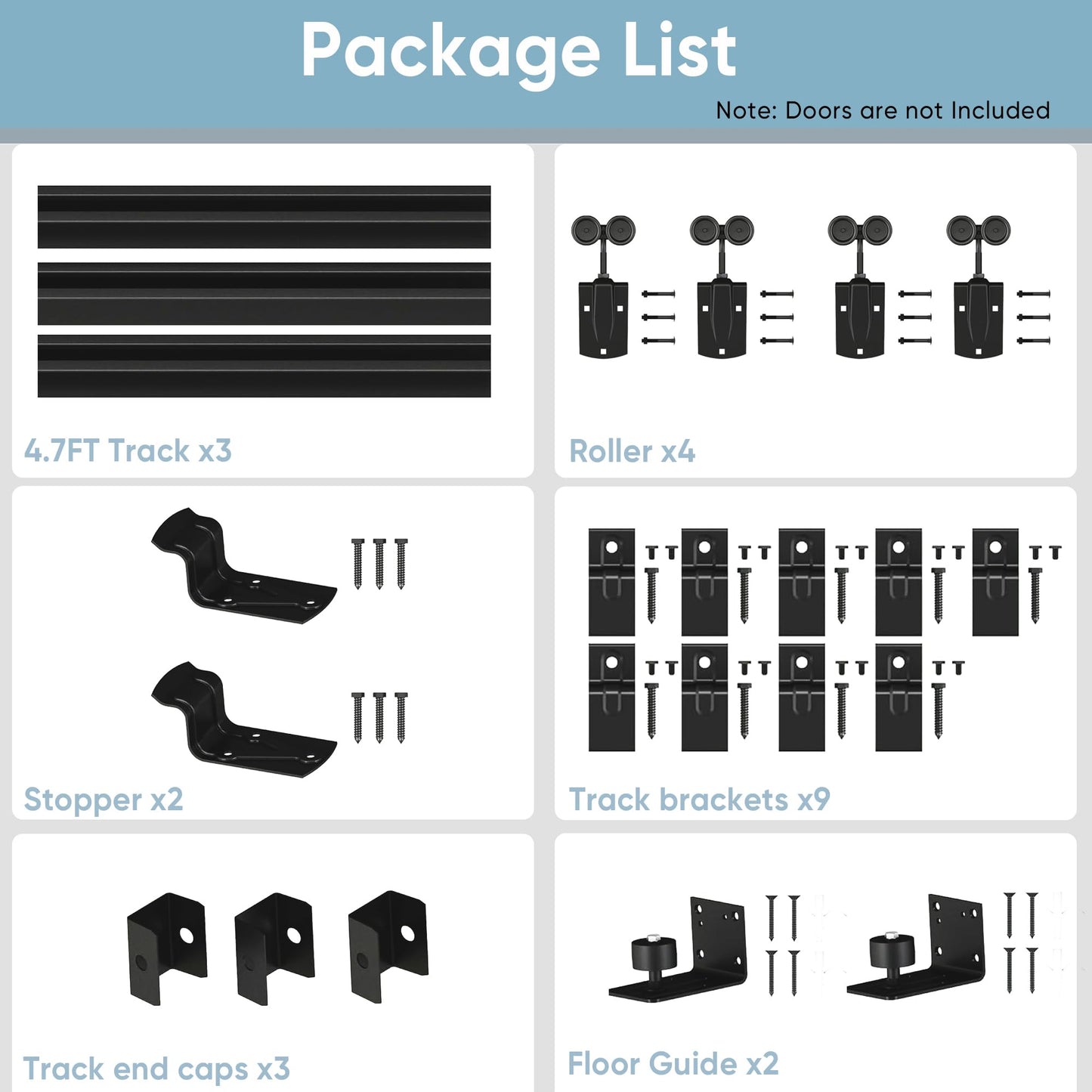 BarnBase 14FT Heavy Duty Box Rail Exterior Barn Door Hardware Kit, Sliding Door Hardware, Outdoor Barn Door Hardware Kit for 2 Doors(Door not Include), 450 lbs Capacity, Black