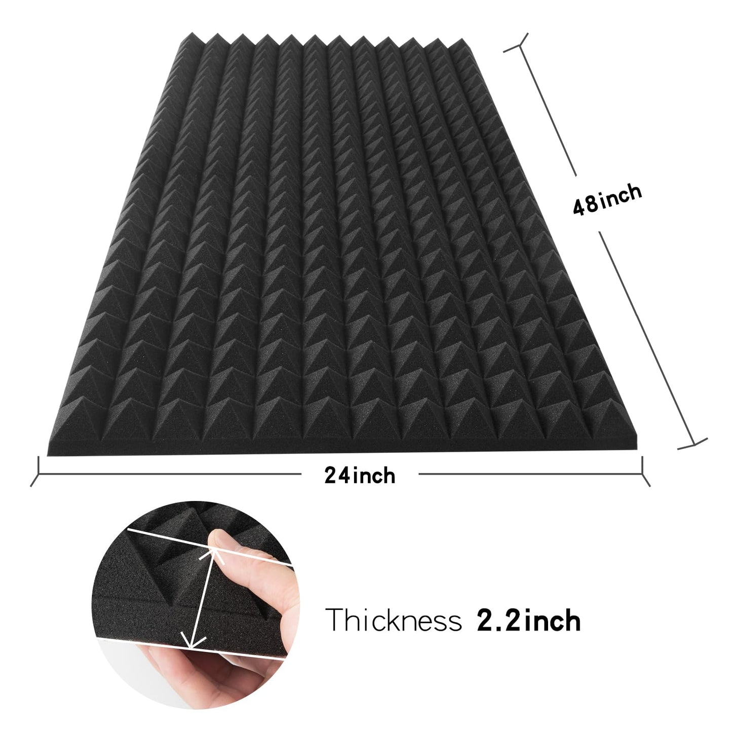 4 Pack Black Acoustic Foam Panels,48x24x2 Inch Sound Proof,High Density Soundproof Wall Panels,Fireproof Cancelling Foam Studio (Black, 4 PCS)