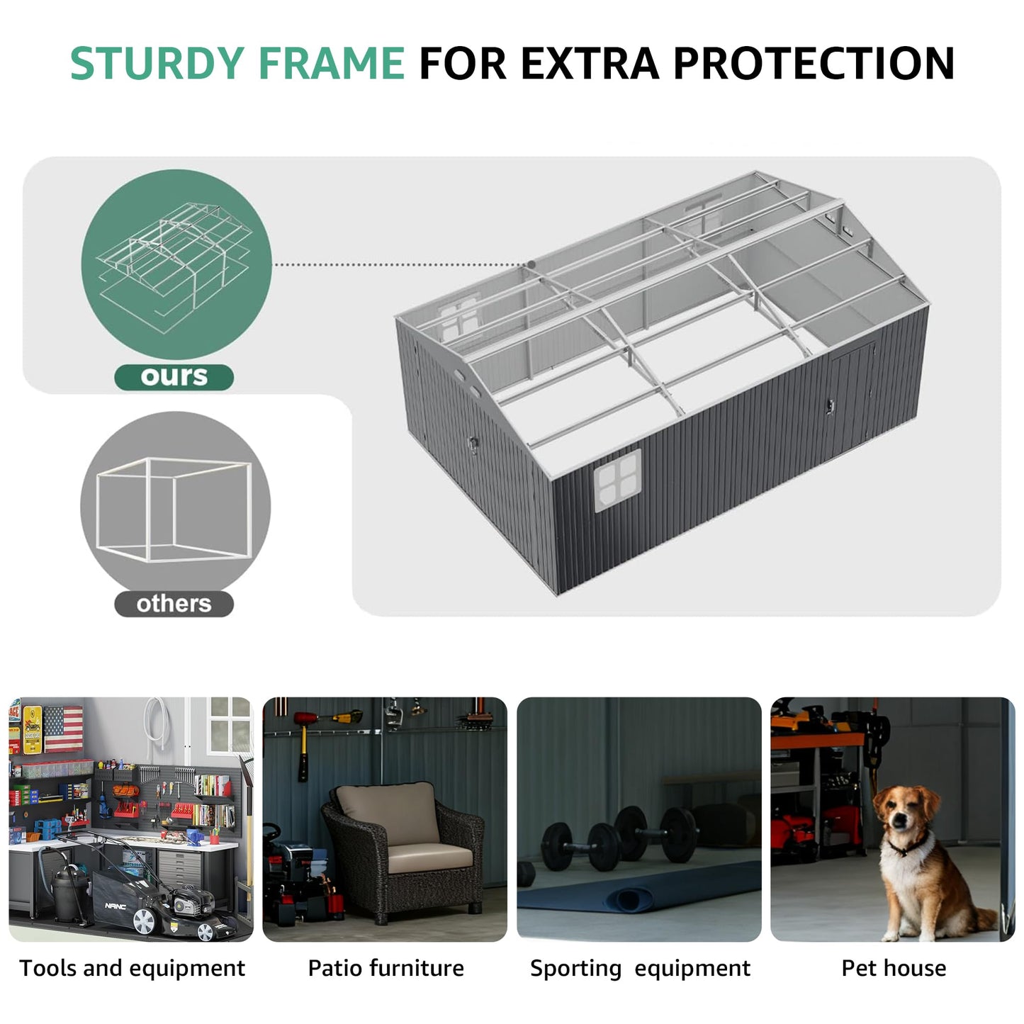 KEIKI 13x20FT Garage Shed, Large Metal Outdoor Storage Shed with 2 Windows & 2 Translucent Panels for Car, Truck, Bike, Lawnmower, Backyard Tool