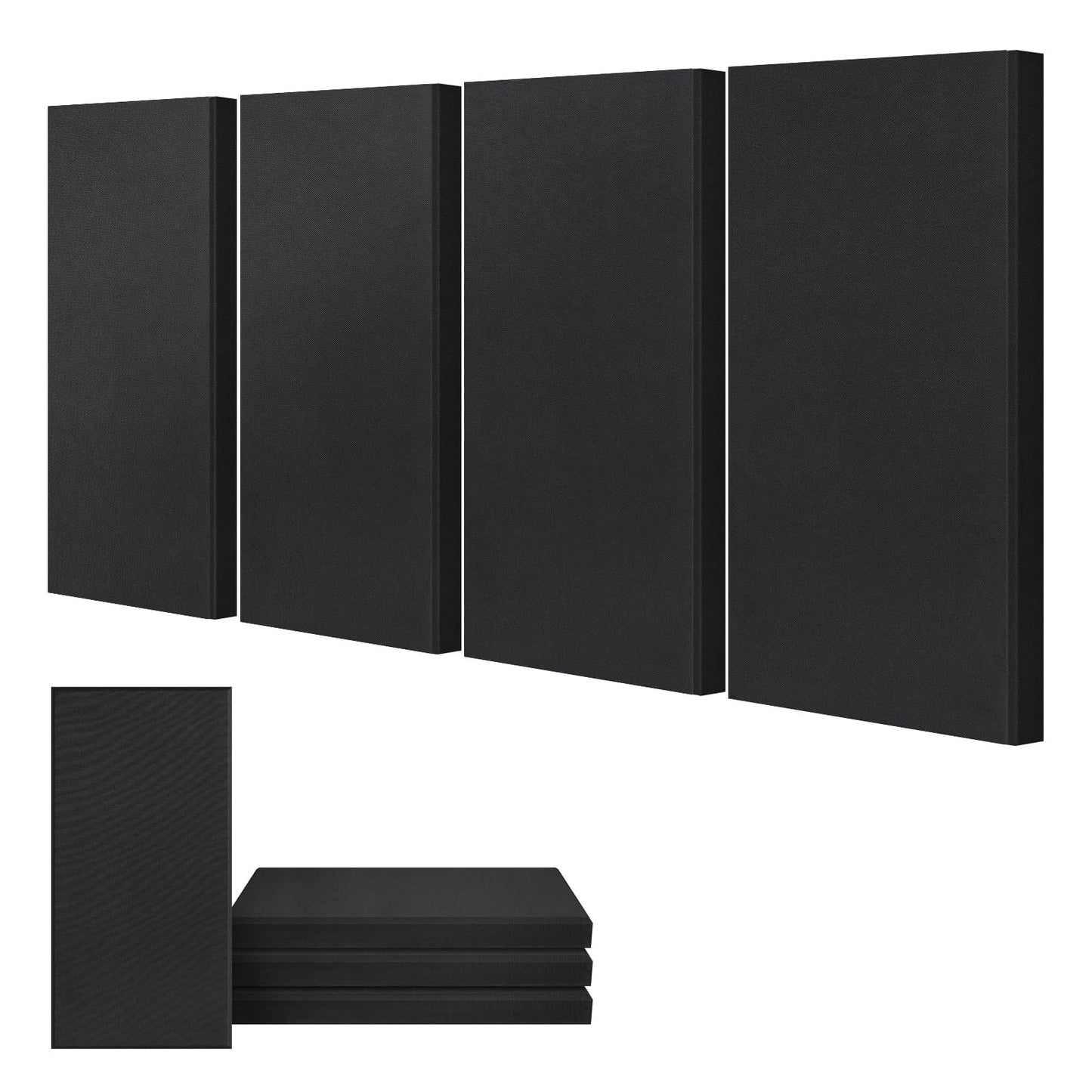 UMIACOUSTICS 4 PCS Acoustic Panels, 2“ Thick 23.6" x 11.8" Fiberglass Sound Proof Wall Panels, Sound Absorbing Panels for Studios, Office, Home Theater. Deep Black