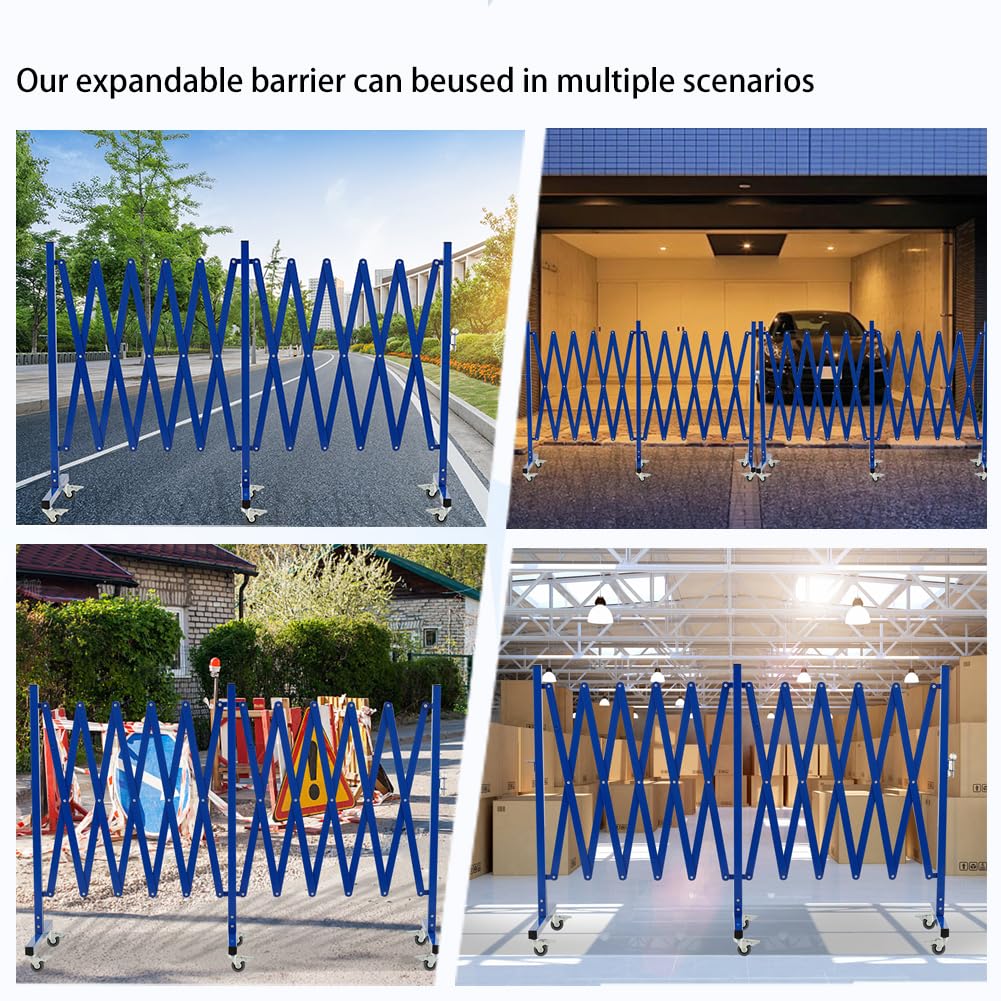 GYMTIME Industrial Expandable Metal Barricade, 16 FT, Blue, Folding Security Gate Safety Barrier with Casters, Flexible Mobile Barrier Gate, Adjustable Traffic Fence