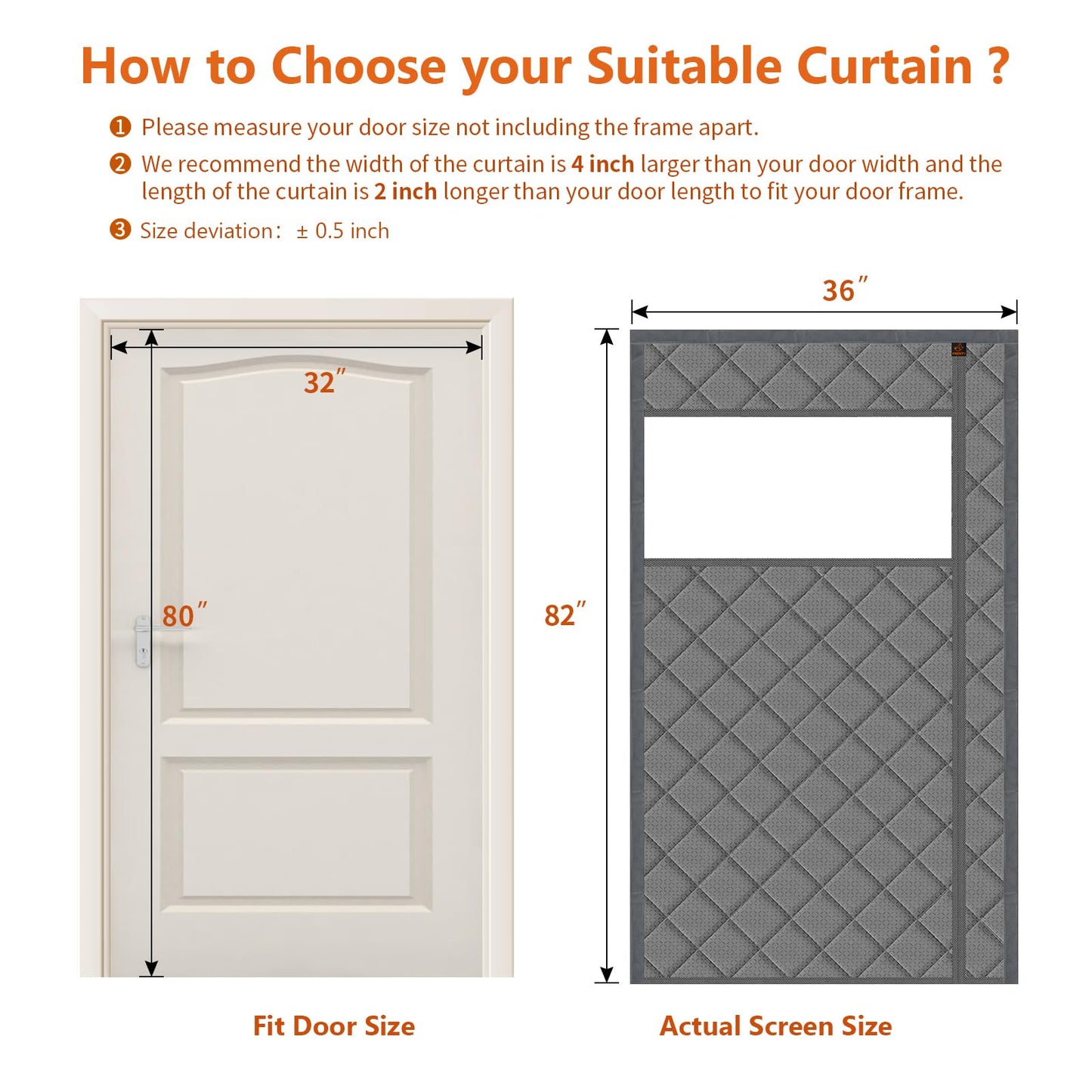 WochiTV Magnetic Thermal Insulated Door Curtain Fits Door Size 32" x 80", Durable Waterproof Cloth, Polyester Fiber Filling, Weatherproof, Windproof, Reduce Noise, Visible Panels, Side Opening, Gray
