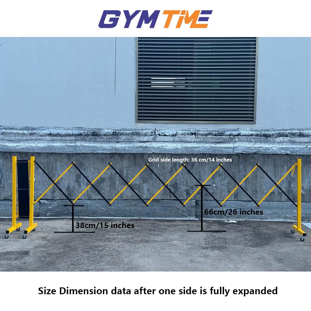 GYMTIME Metal Expandable Barricade, Safety Barrier with Casters, Retractable Traffic Fence, Mobile Temporary Folding Security Gate for Outdoor, Shopping Mall, 23 Feet, Yellow and Black