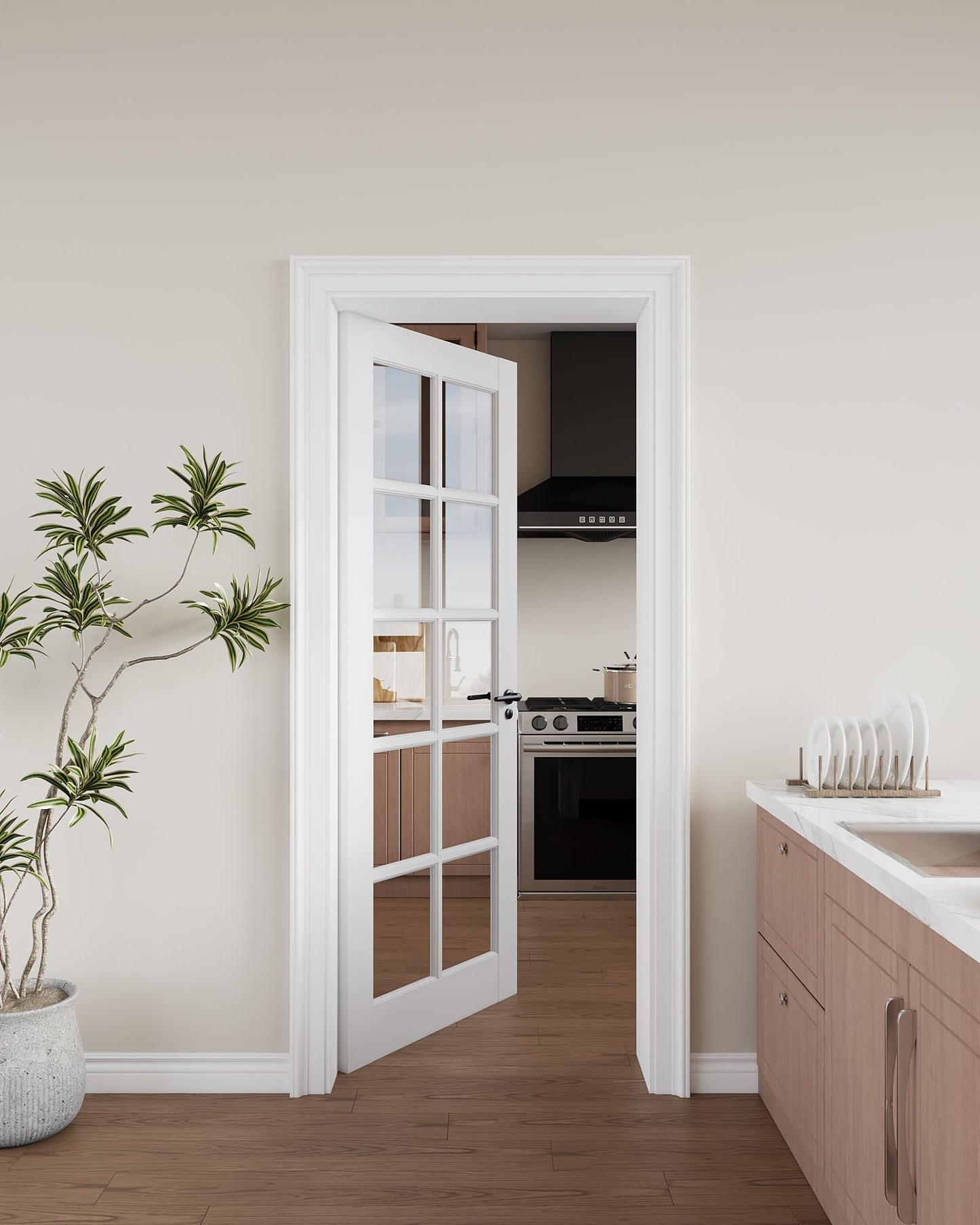 24"x 80" 10-Lite Clear Glass French Interior Slab Door, Solid Core Wood with MDF Door Panel for Bedroom Closet Laundry Pantry Bathroom White Pre-Finished Surface Paintable, w/o Hardware