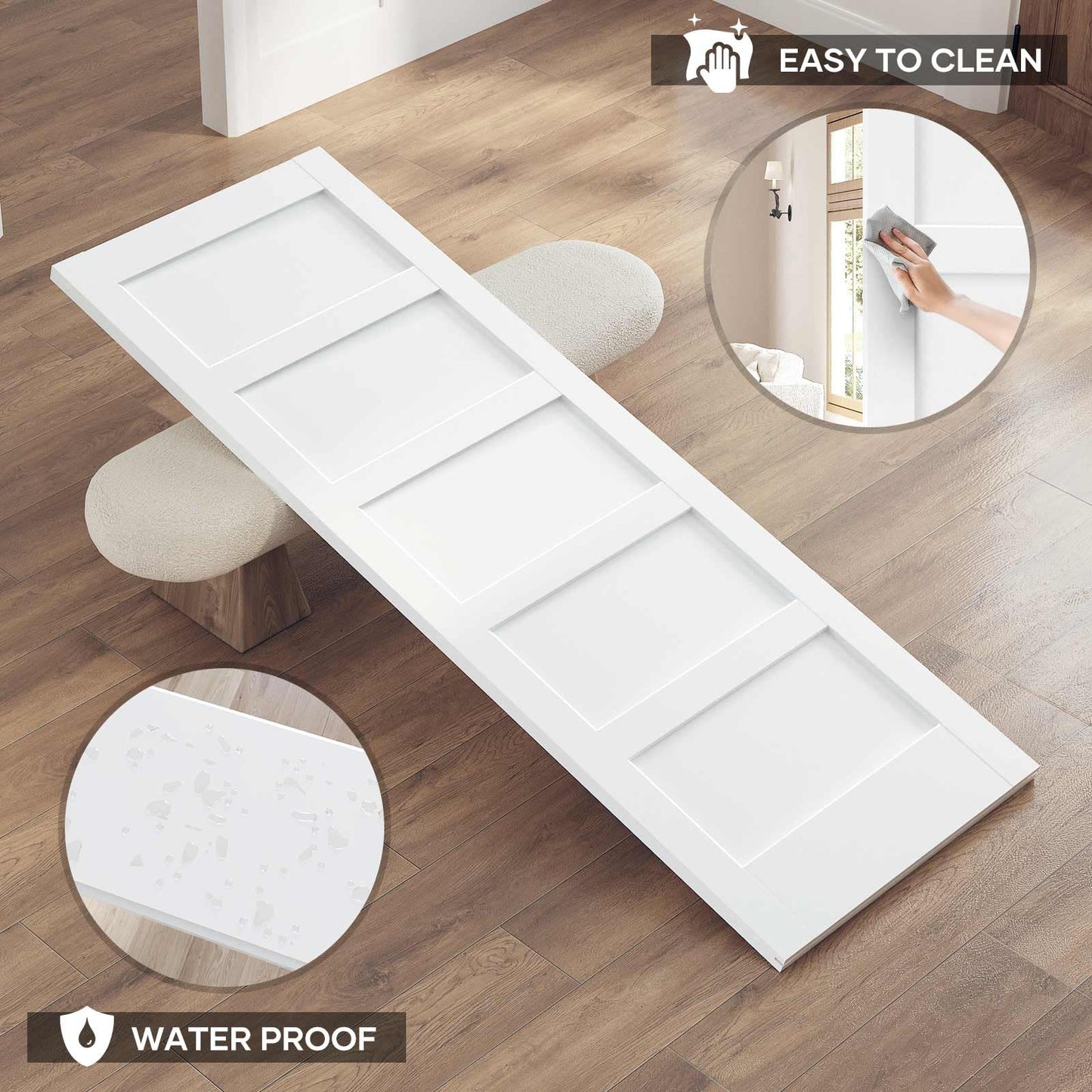 ROYMELO 32x96 Inch White Sliding Barn Door Slab with 5.5ft Hardware Kit Included, 5-Panel, MDF Wood Panel Covered with Water-Proof Scratch-Proof PVC Surface, Simple DIY Assembly