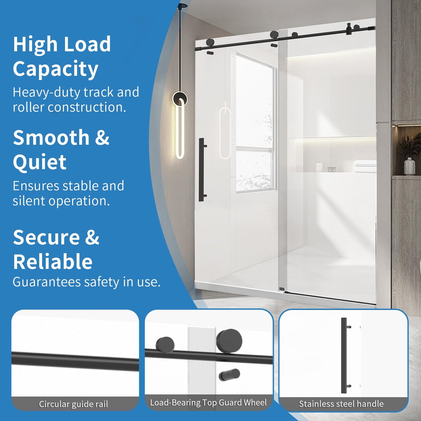 LetLuck 56-60" W x 76" H Frameless Shower Door, with Explosion-Proof Nano Coating, Matte Black Hardware, 5/16" (8mm) Thickness SGCC Certified Tempered Glass - Ideal for Walk-in Showers