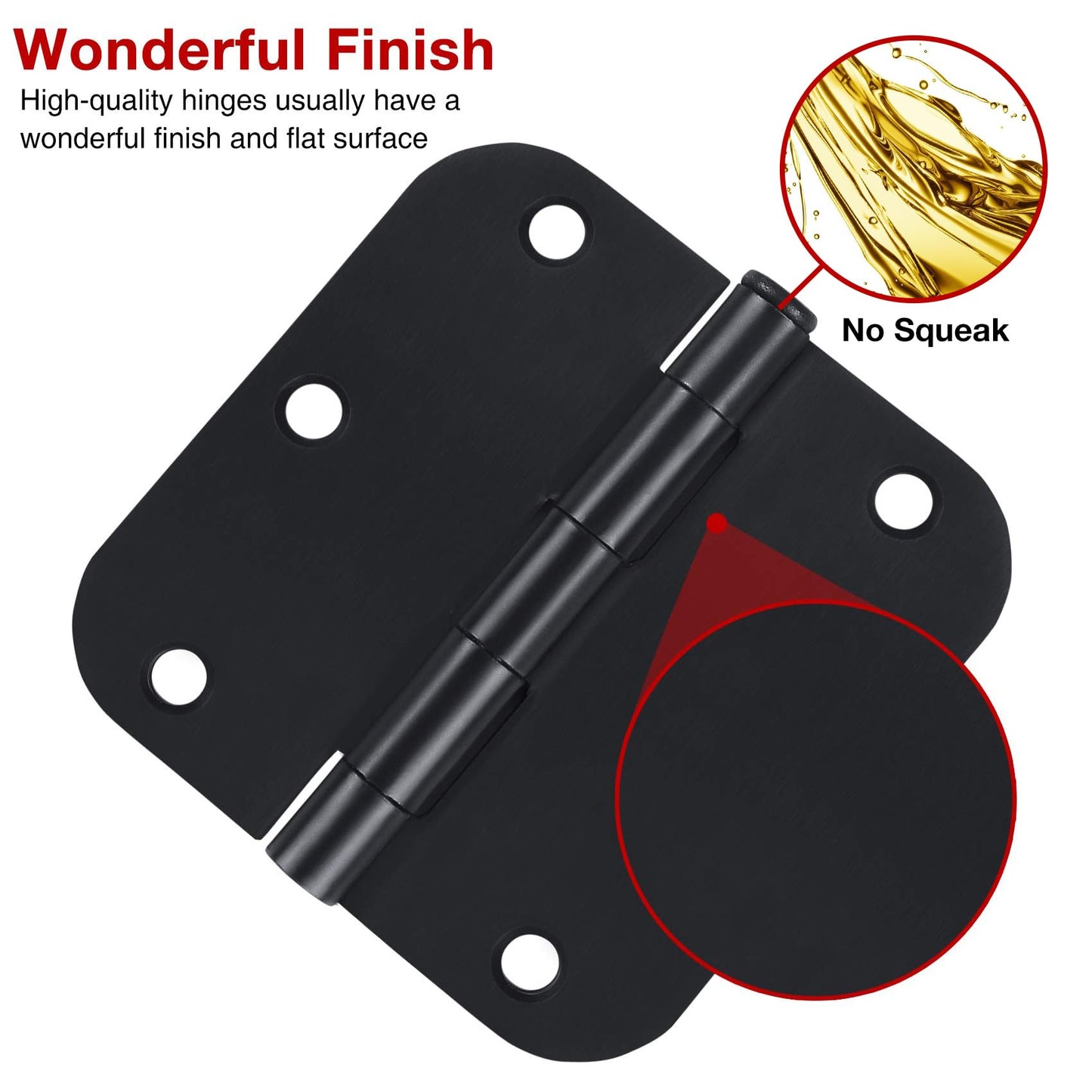 30 Pack Rounded Matte Black Door Hinges 3.5 Inch 5/8" Radius Interior 3 1/2 Inch Flat Iron Bifold Standard Hinge No Squeak Bedroom Indoor for Closet Doors 3 ½" Heavy Duty Hardware Doorway Study Room