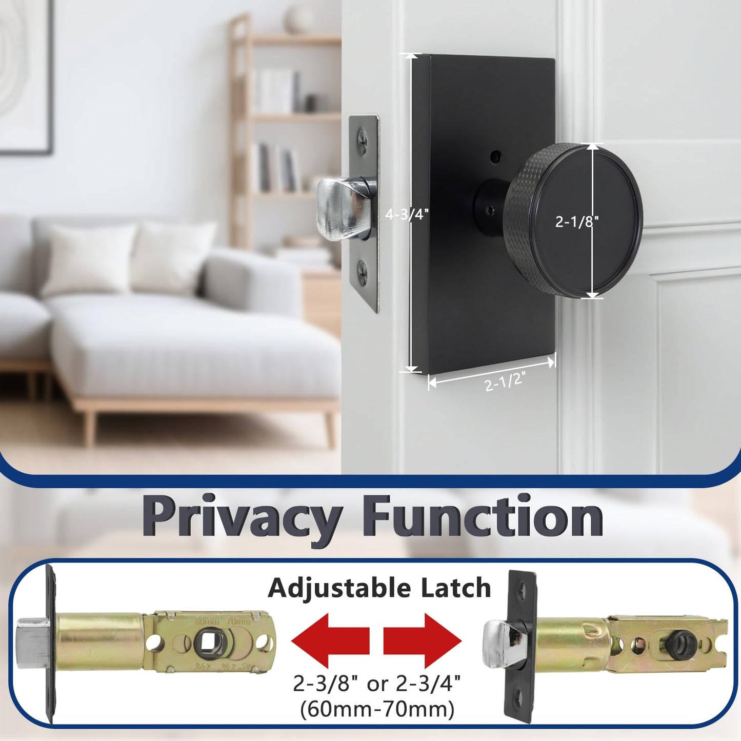 Foswdero Black Door Knob with Lock, Interior Door Knobs with Knurled Texture, Heavy Duty Door Knob Privacy Door Locks for Bedroom (1, Black)