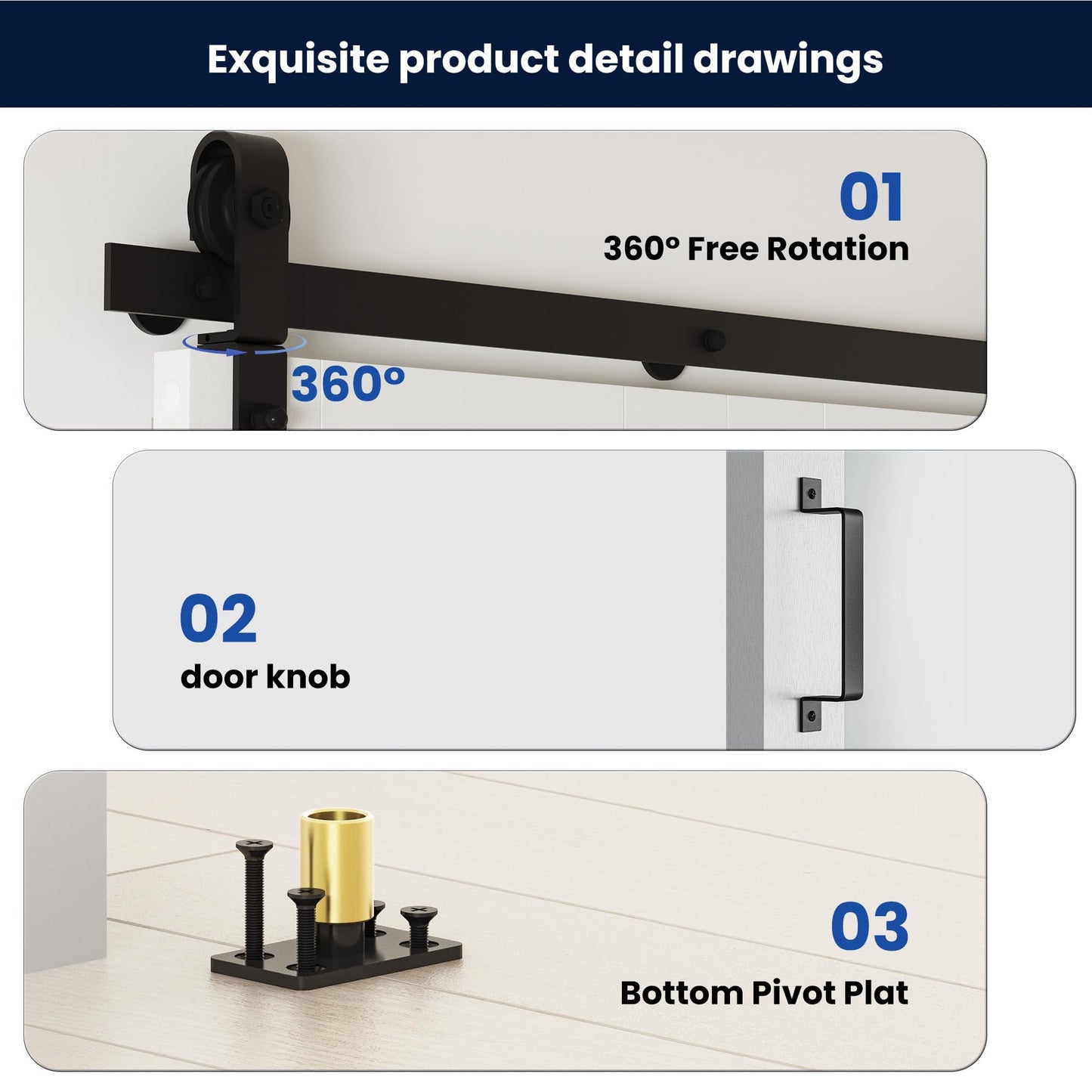 SMARTSTANDARD 48in x 84in Bifold Barn Door, Frosted Glass Barn Door with Hardware Kit Included, Pre-Drilled Holes Easy Assembly -Solid Barn Doors Slab Covered with Water-Proof PVC Surface, White