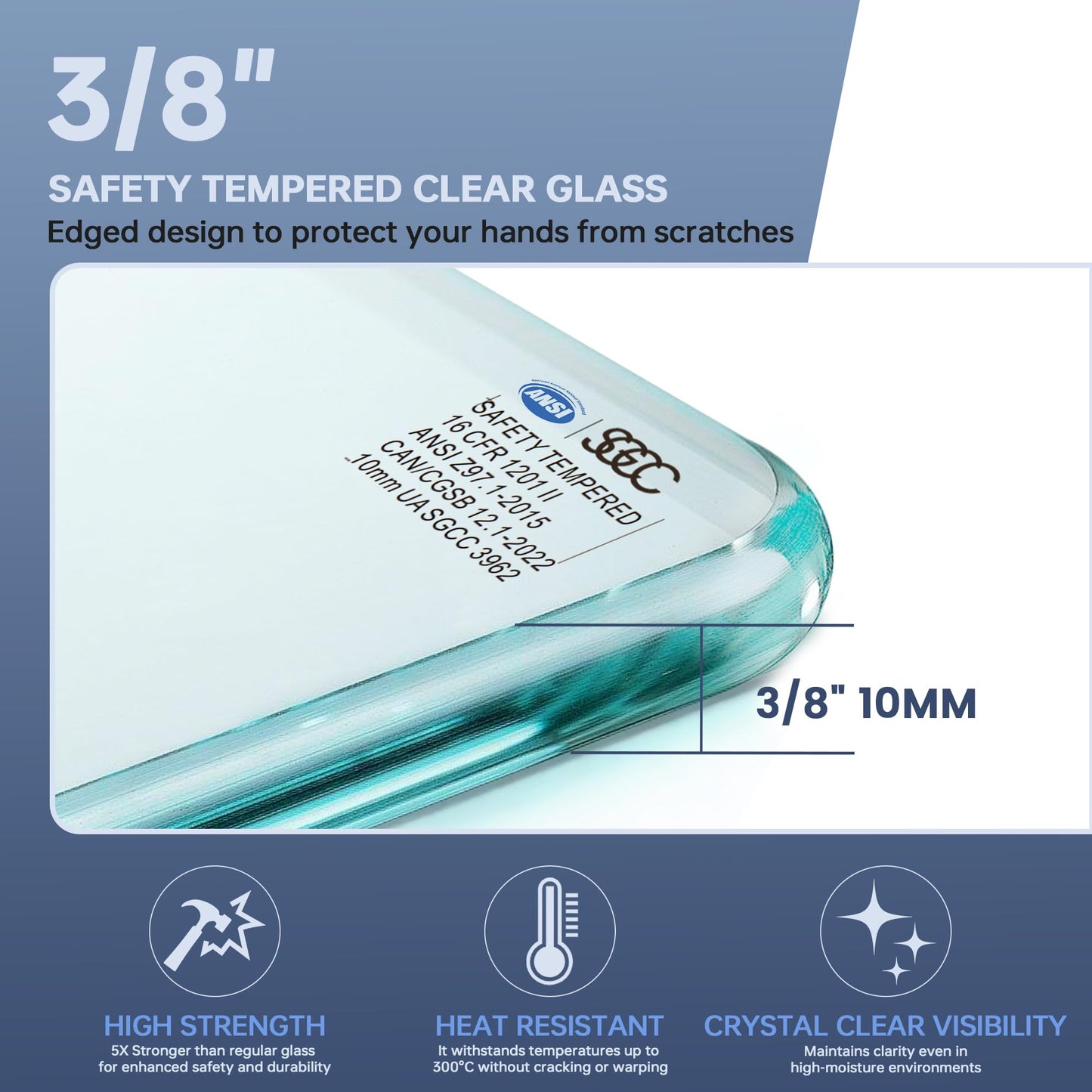 AquivaCoast Shower Door, 30.5"×78.75" Shower Glass Panel for Open Walk-in Bathroom, 3/8" (10mm) Clear Tempered Glass Shower Screen