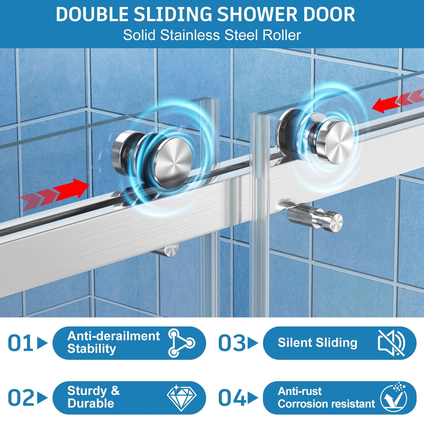 Frameless Shower Door, 56-60" W x 72" H Double Sliding Shower Doors, 1/4" (6mm) Thick Tempered Clear Glass Door with Explosion-Proof Film Nano Coating, Stainless Steel Hardware, Brushed Nickel