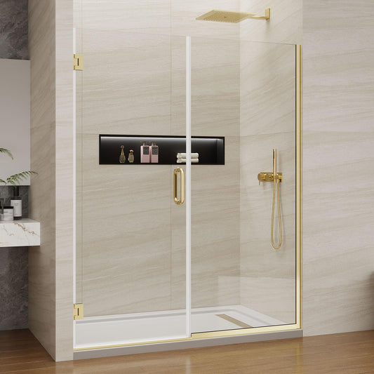 Pivot Swing Shower Door, Adjustable Width 59-60" W x 74" H Semi-Frameless Shower Glass Door with 5/16 in (8mm) Clear SGCC Tempered Glass with Nano Easy-Clean Coating (Brushed Gold)