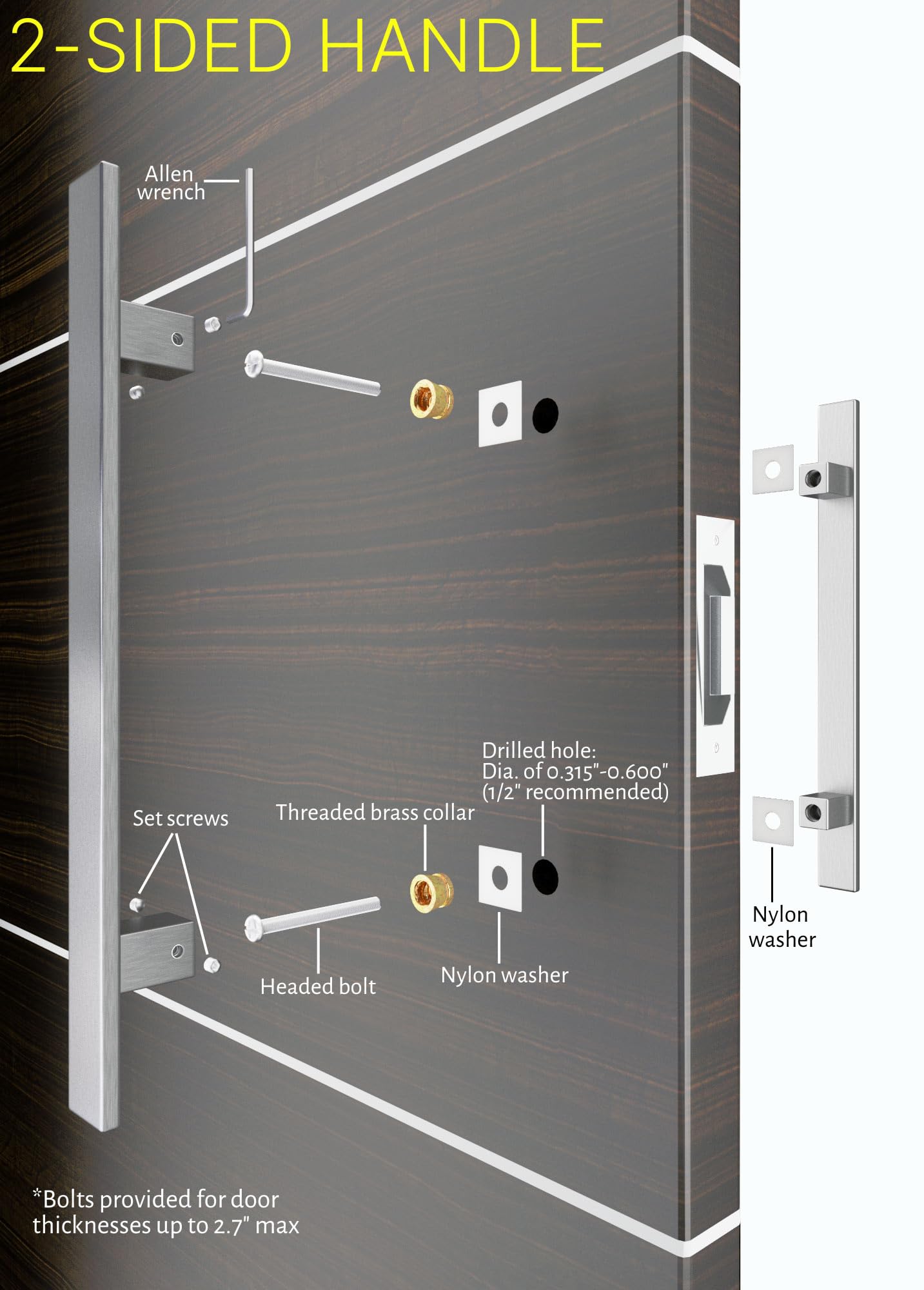 12 Inches Push Pull Door Handle Brushed Nickel Satin Finish, Modern Glass Door Handles Stainless Steel Pulls for Commercial Front Doors Home Office Barn Entrance Doors, Rectangular Flat Shaped Bar