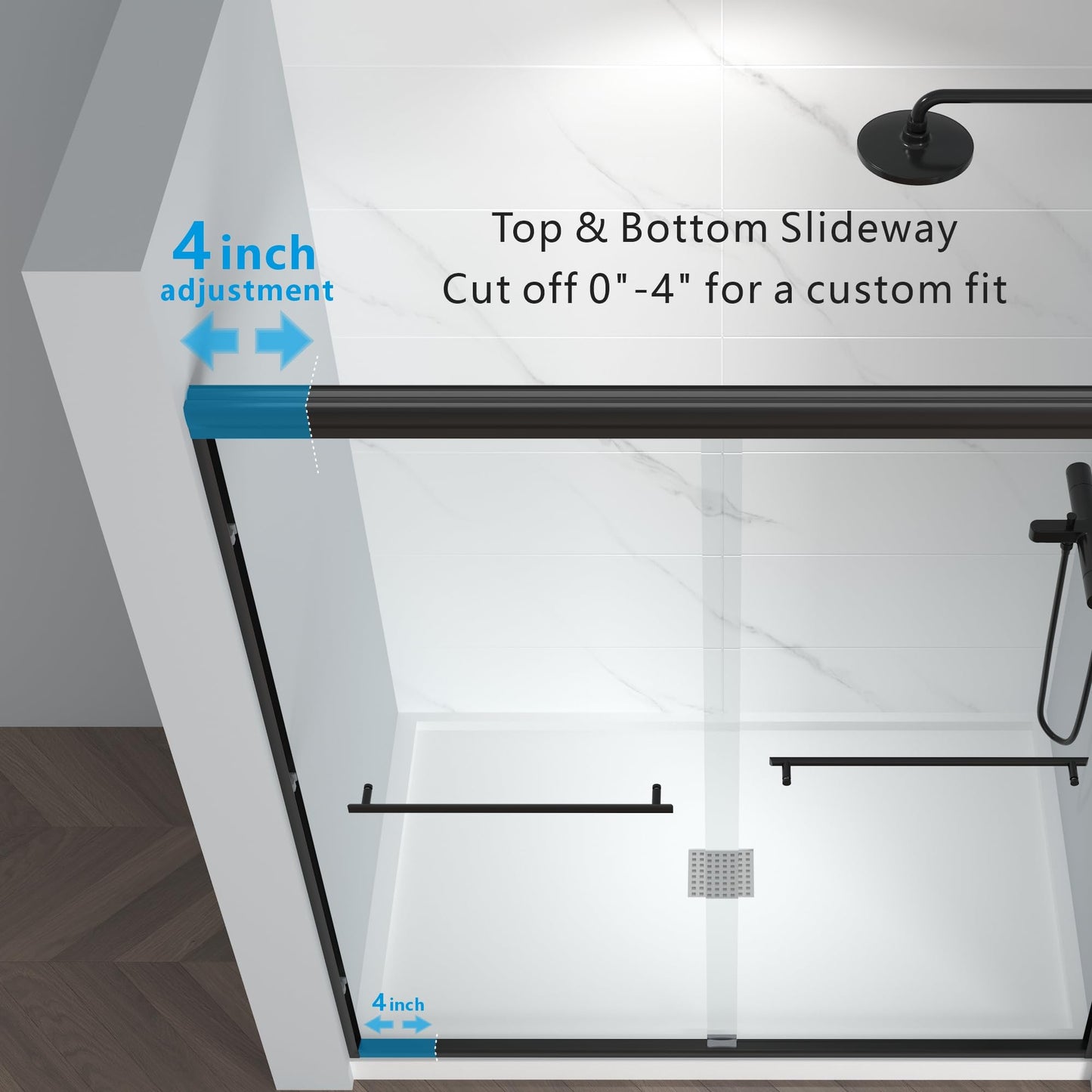 ENSO SENKA 56-60" W x 72" H Semi-Frameless Bypass Sliding Shower Door, Easy-to-Clean Treated Clear Tempered Glass, Matte Black