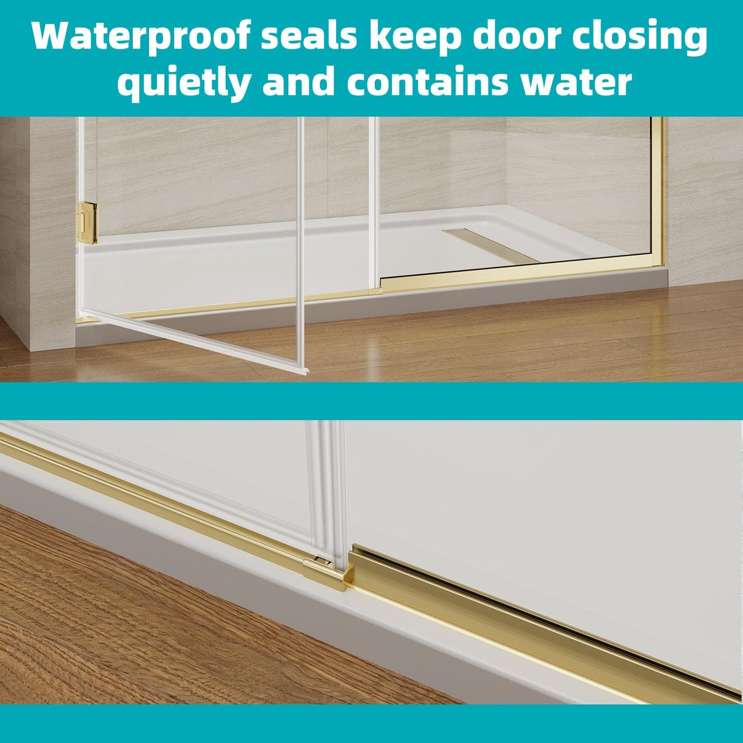 Pivot Swing Shower Door, Adjustable Width 59-60" W x 74" H Semi-Frameless Shower Glass Door with 5/16 in (8mm) Clear SGCC Tempered Glass with Nano Easy-Clean Coating (Brushed Gold)