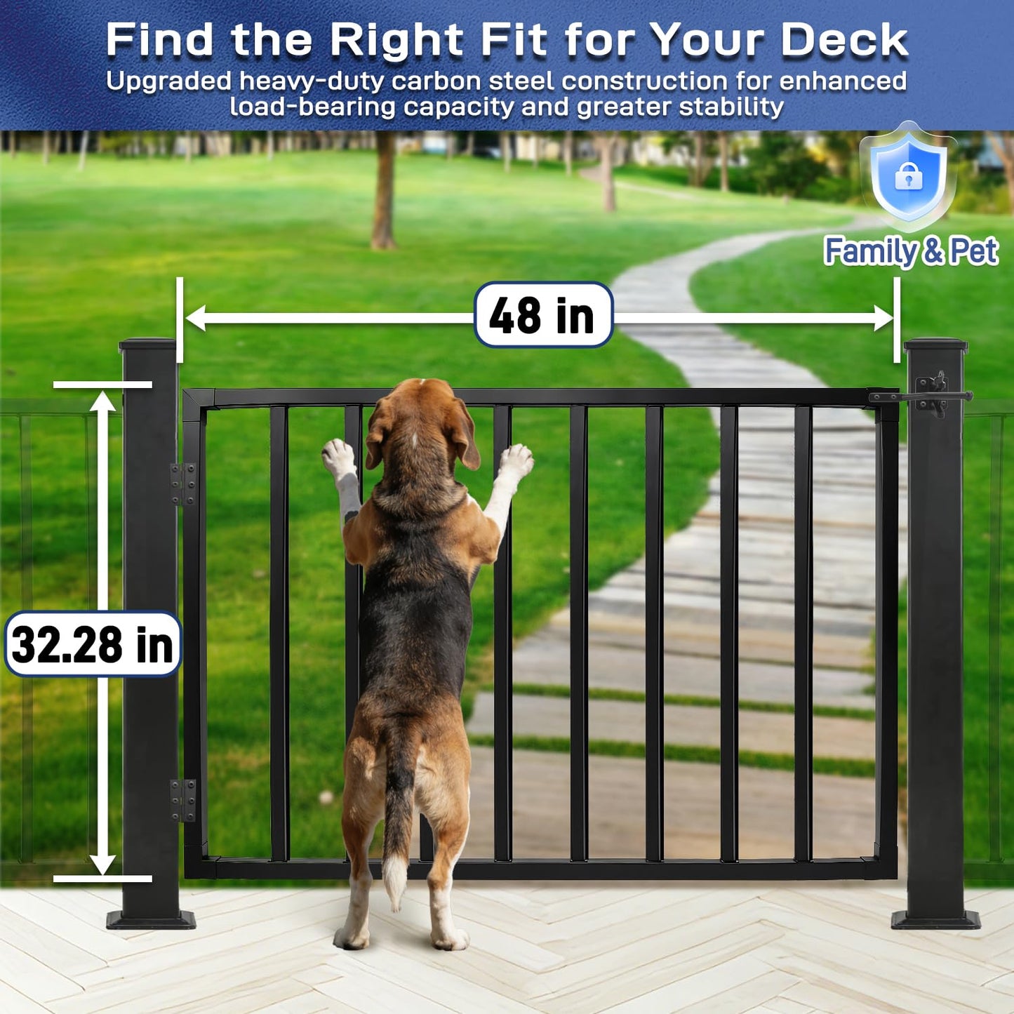 Avalution Deck Fence Gate Outdoor,32" H x 48" W, Metal Fence Gate Kit,Heavy Duty Outdoor Gates with Hinges and Latch,Anti-Rust Deck Gates for Decks,Patio,Garden,Yard,Residential Fences