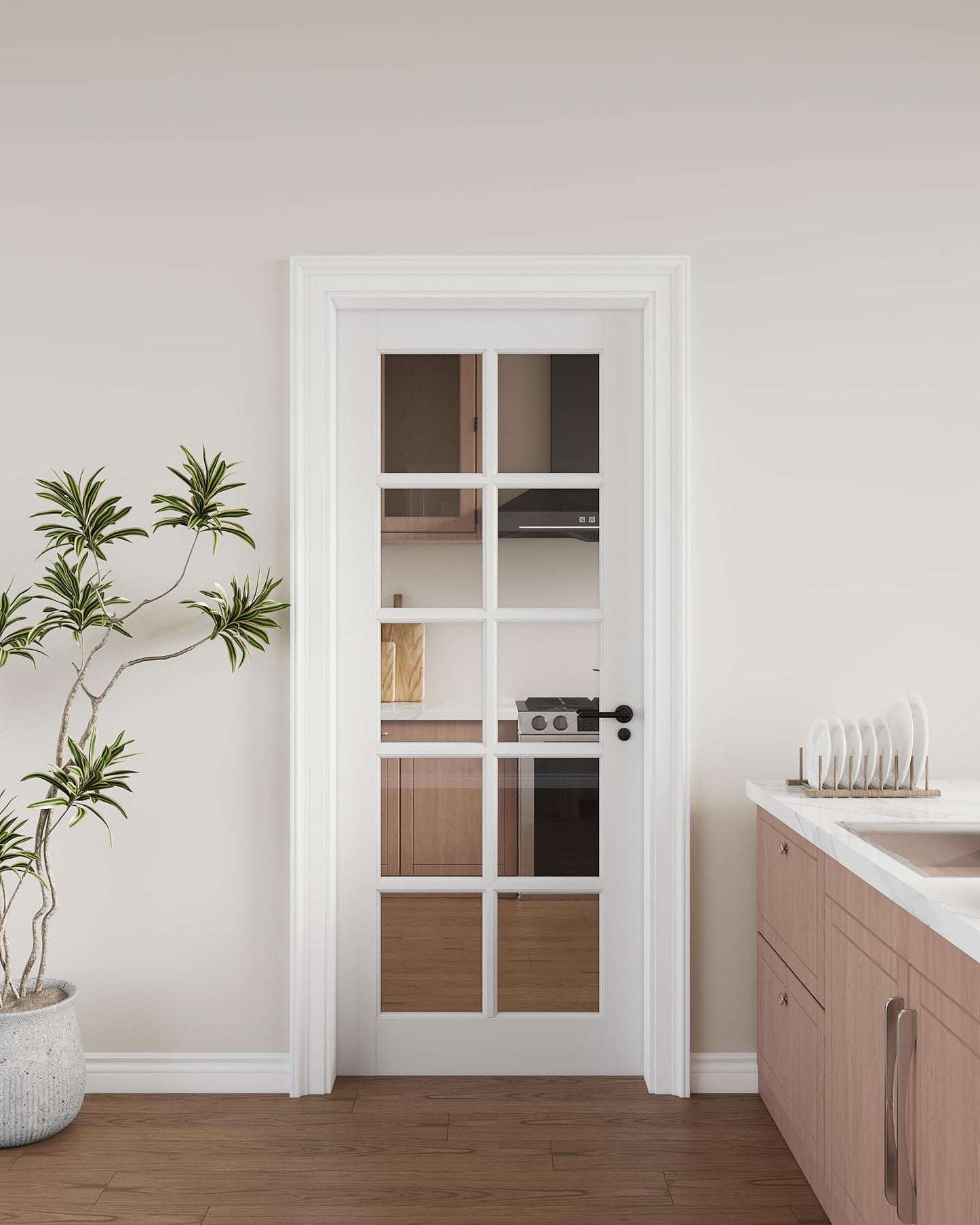 24"x 80" 10-Lite Clear Glass French Interior Slab Door, Solid Core Wood with MDF Door Panel for Bedroom Closet Laundry Pantry Bathroom White Pre-Finished Surface Paintable, w/o Hardware