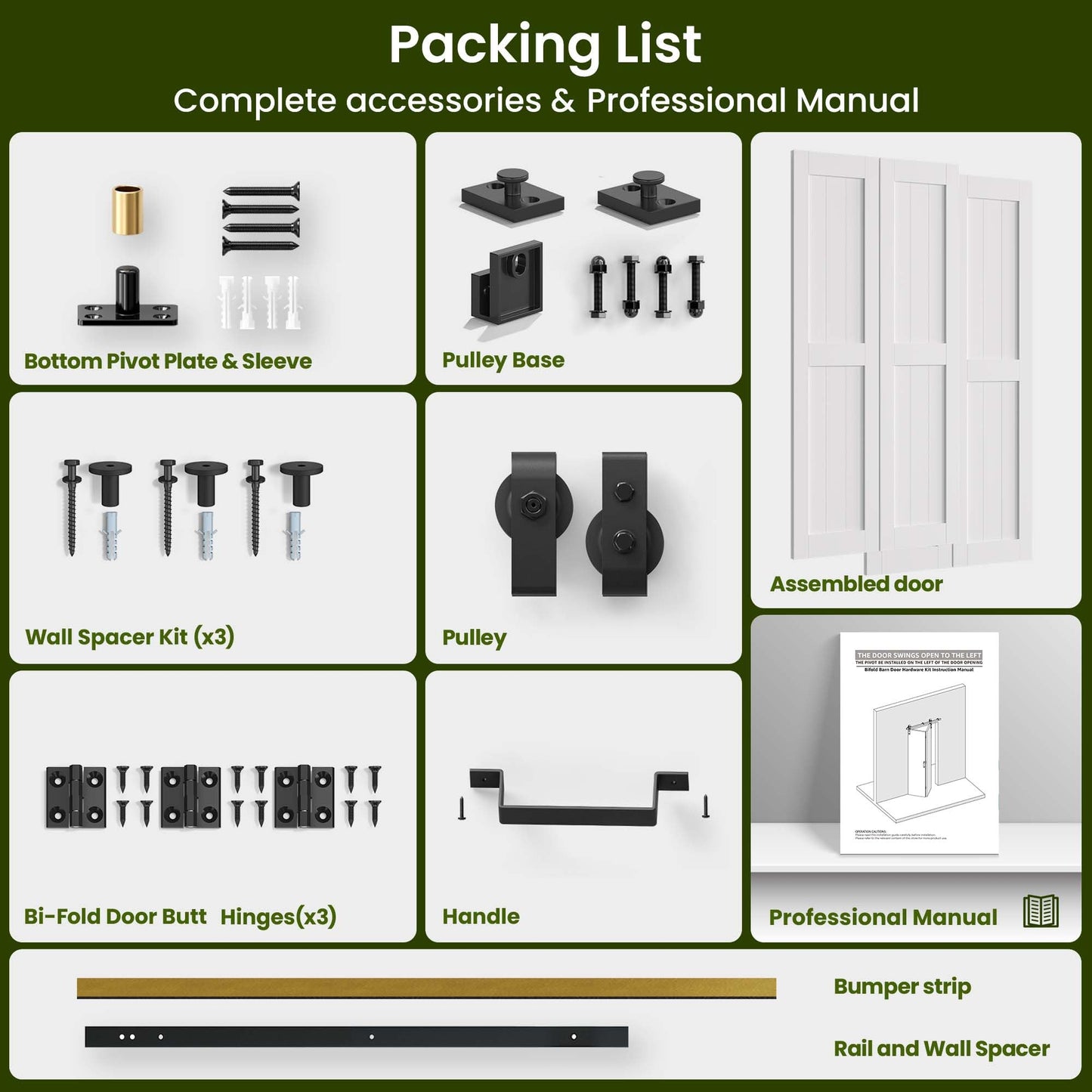 SMARTSTANDARD Bifold Barn Door 48'' x 84'',Bi-Fold Sliding Closet Doors with Hardware Kit Included,56'' Track Kit for 4 Doors,Waterproof & Quiet,Pre-Drilled Holes Easy Assembly,White