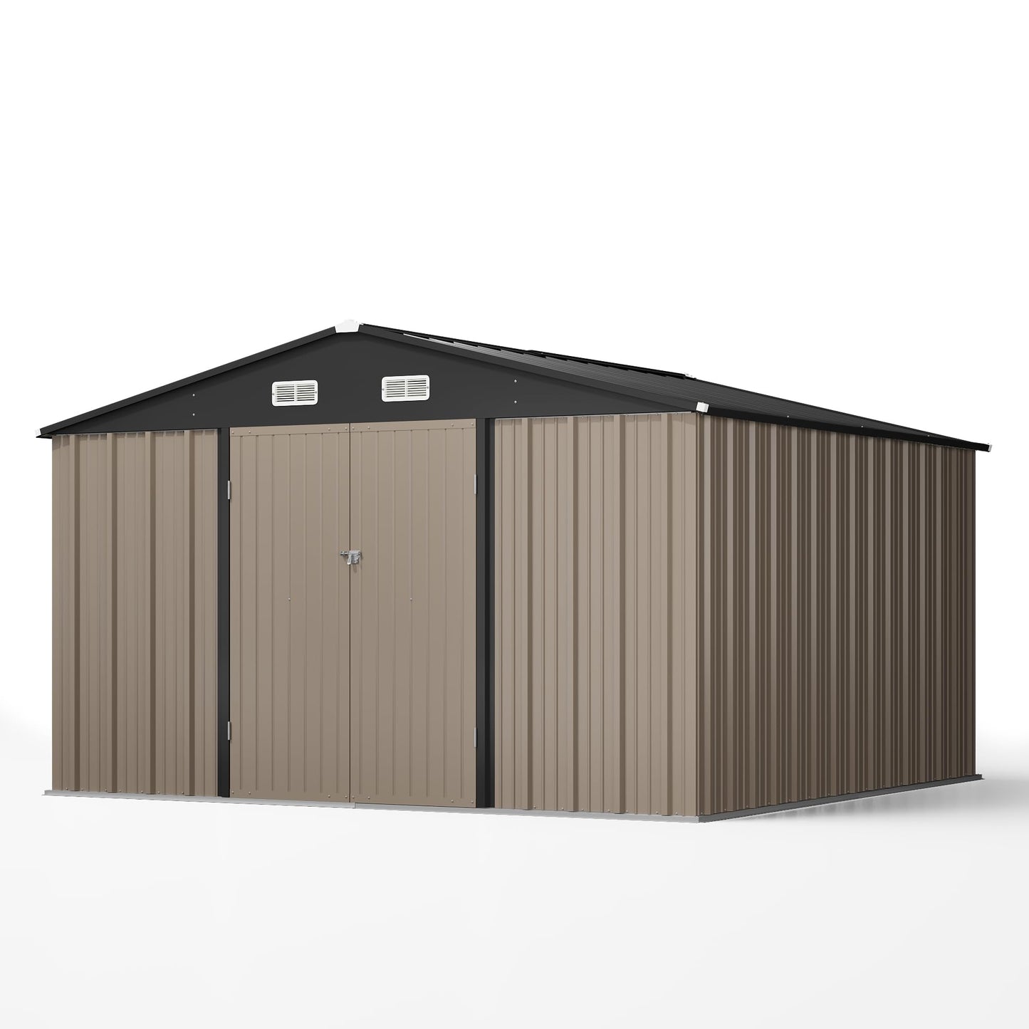 Patiowell 10 x 10 FT Outdoor Storage Shed,Metal Yard Shed with Design of Lockable Doors, Utility and Tool Storage for Garden, Patio, Backyard, Outside use,Brown