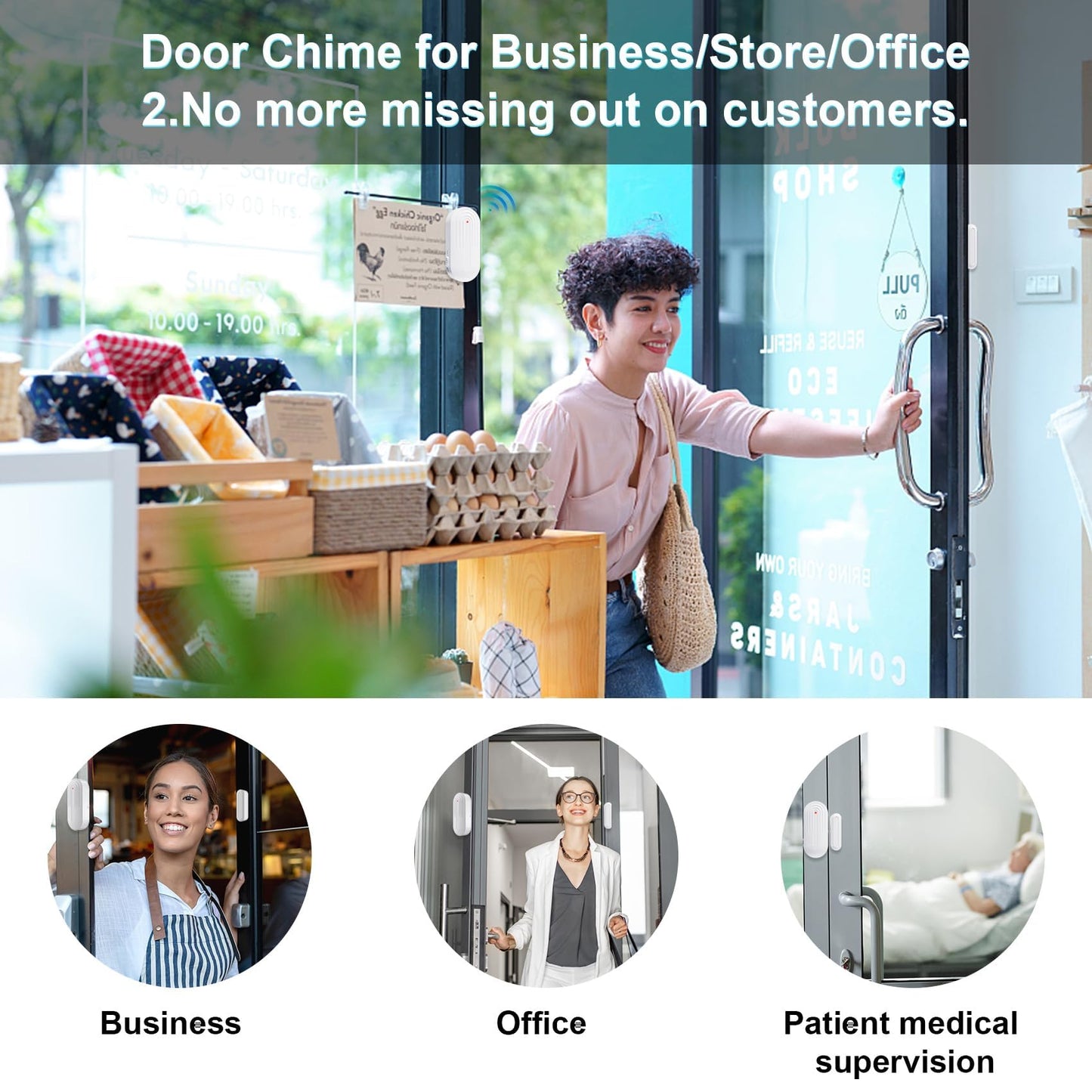 SanJie Door Chime, Door Open Contact Sensor Alarm for Business/Store/Home/Office When Entering, with 500 FT Range,26 Chimes 5 Adjustable Volume 2 Receivers +2 Sensors