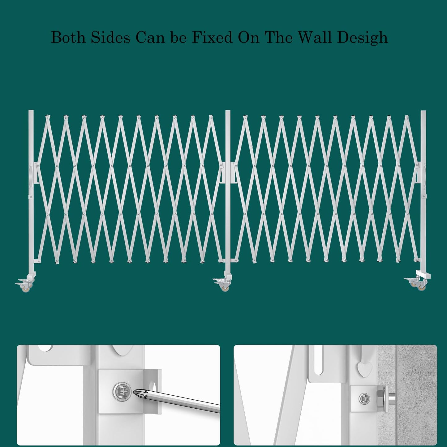 WEWORTH Expandable Barricade Gate,Accordion Garden Yard Outdoor Indoor Portable Folding Security Dog Fence Gates Wall Mount,200" Adjustable Metal Safety Barrier Gate with Casters,White