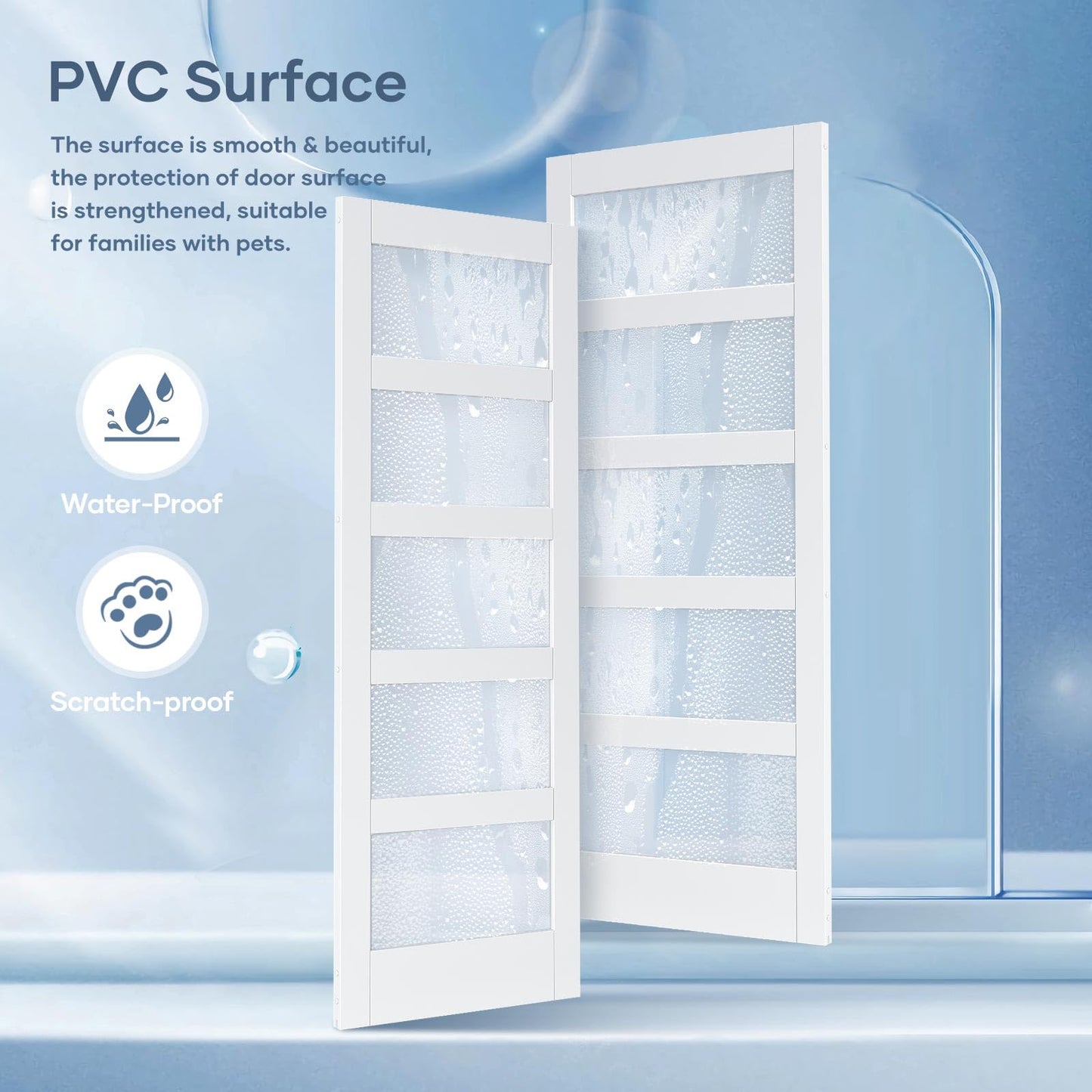 ROYMELO 30x80 Inch Glass Sliding Barn Door Slab and 5.5ft Hardware Kit Included, 5 Frosted Glass, LVL Wood Panel Covered with White Water-Proof Scratch-Proof PVC Surface, Simple DIY Assembly