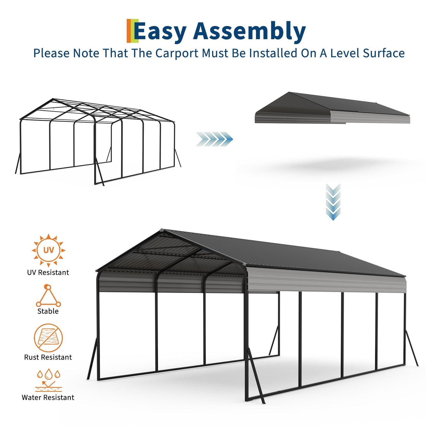 GarveeLife 12x20 FT Heavy Duty Metal Carport, All-Weather Portable Garage 12x20 with Galvanized Steel Frame & Roof Kit, Wind & Snow Resistant Shelter for Cars, Trucks, Boats, Outdoor Use