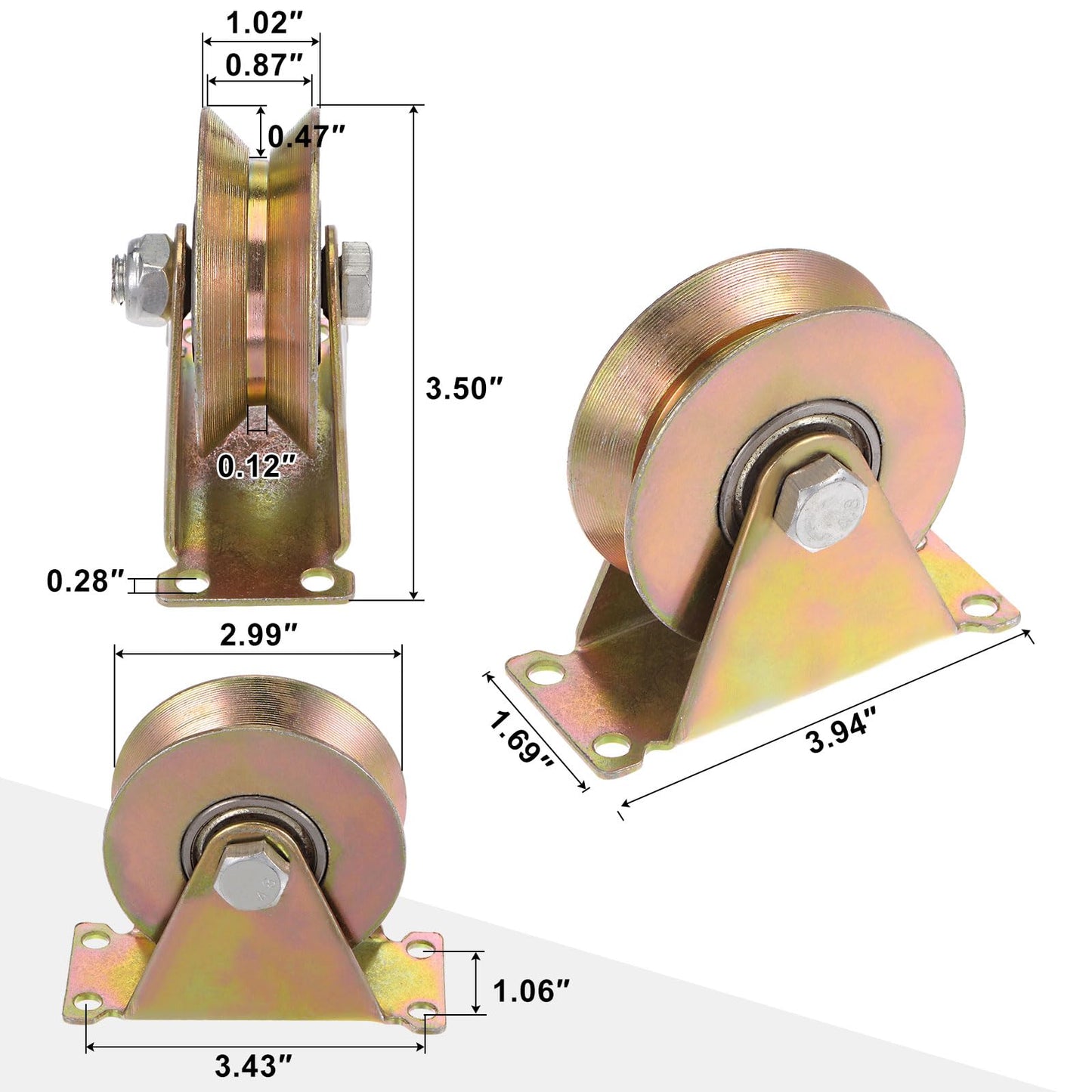 HARFINGTON 8pcs 3" V Groove Wheel Sliding Gate Caster, Rigid Caster Wheels with Bracket for Inverted V-Track, 1102 lbs Capacity Per Wheel, for Garage Door, Lifting, Industrial Machines