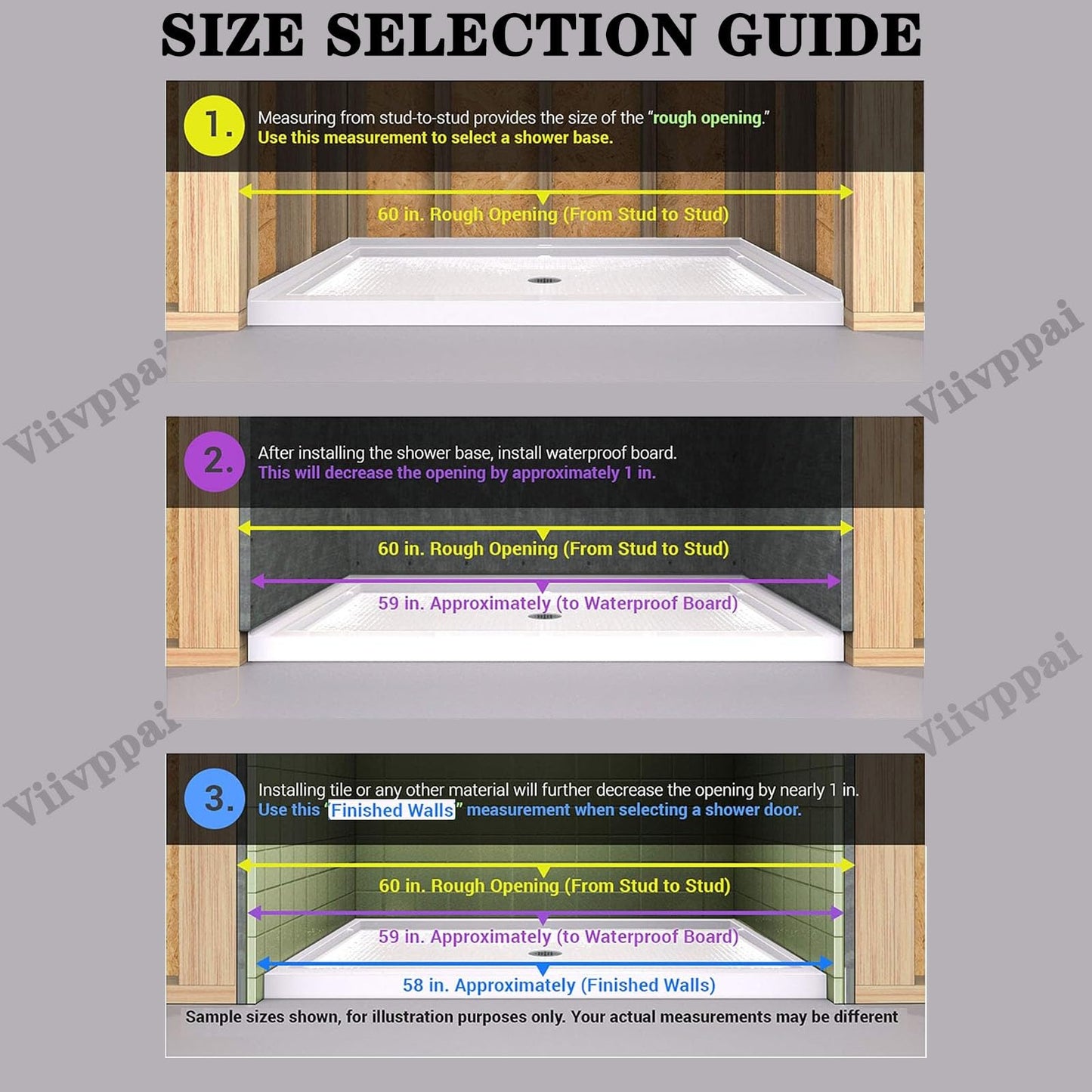 Pivot Swing Shower Door, Adjustable Width 59-60" W x 74" H Semi-Frameless Shower Glass Door with 5/16 in (8mm) Clear SGCC Tempered Glass with Nano Easy-Clean Coating (Brushed Gold)