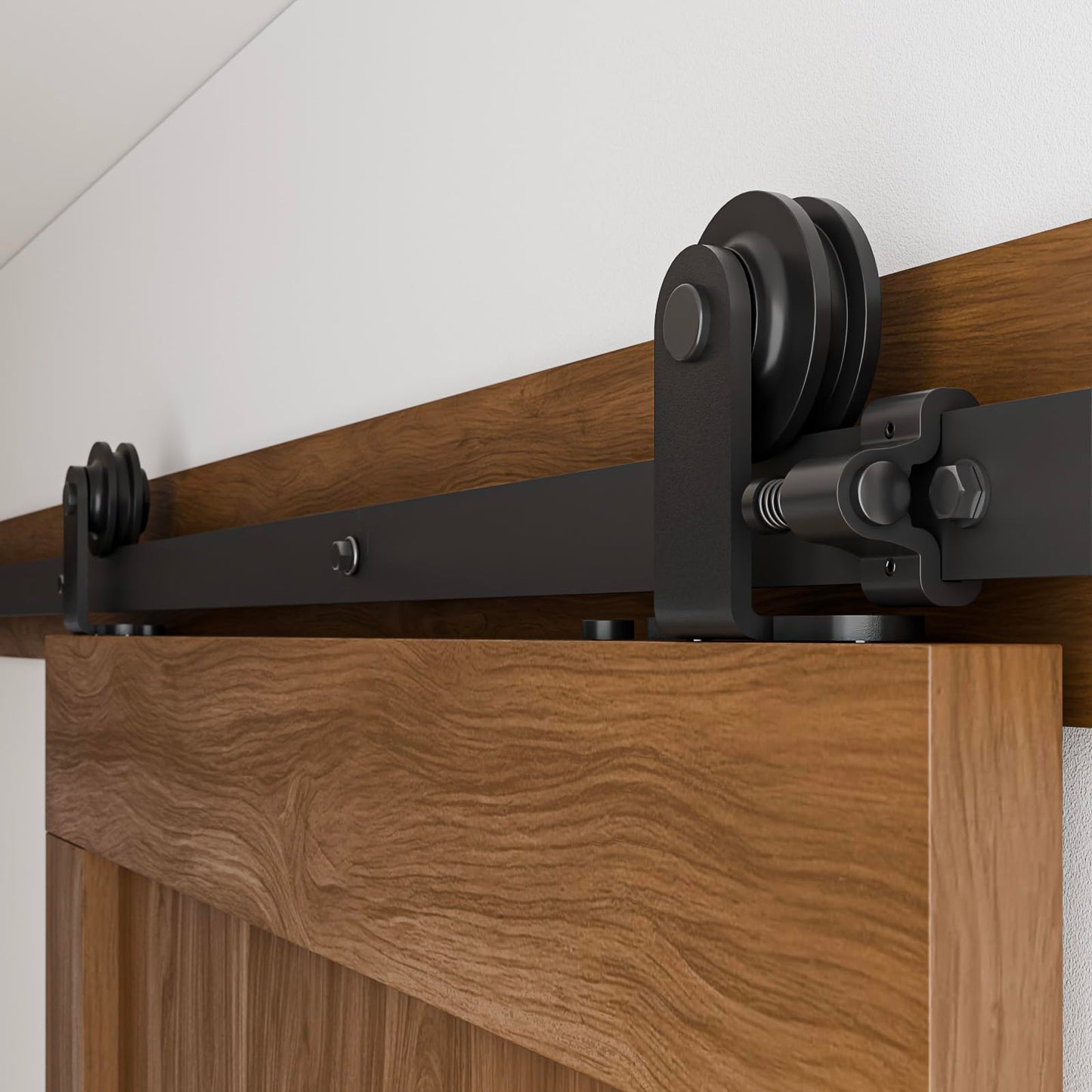 CCJH 5FT Sliding Barn Door Hardware Kit, Heavy Duty, Smoothly and Silently, Easy to Install, Fit 30" Width Single Door Panel, T-Shaped Style Black