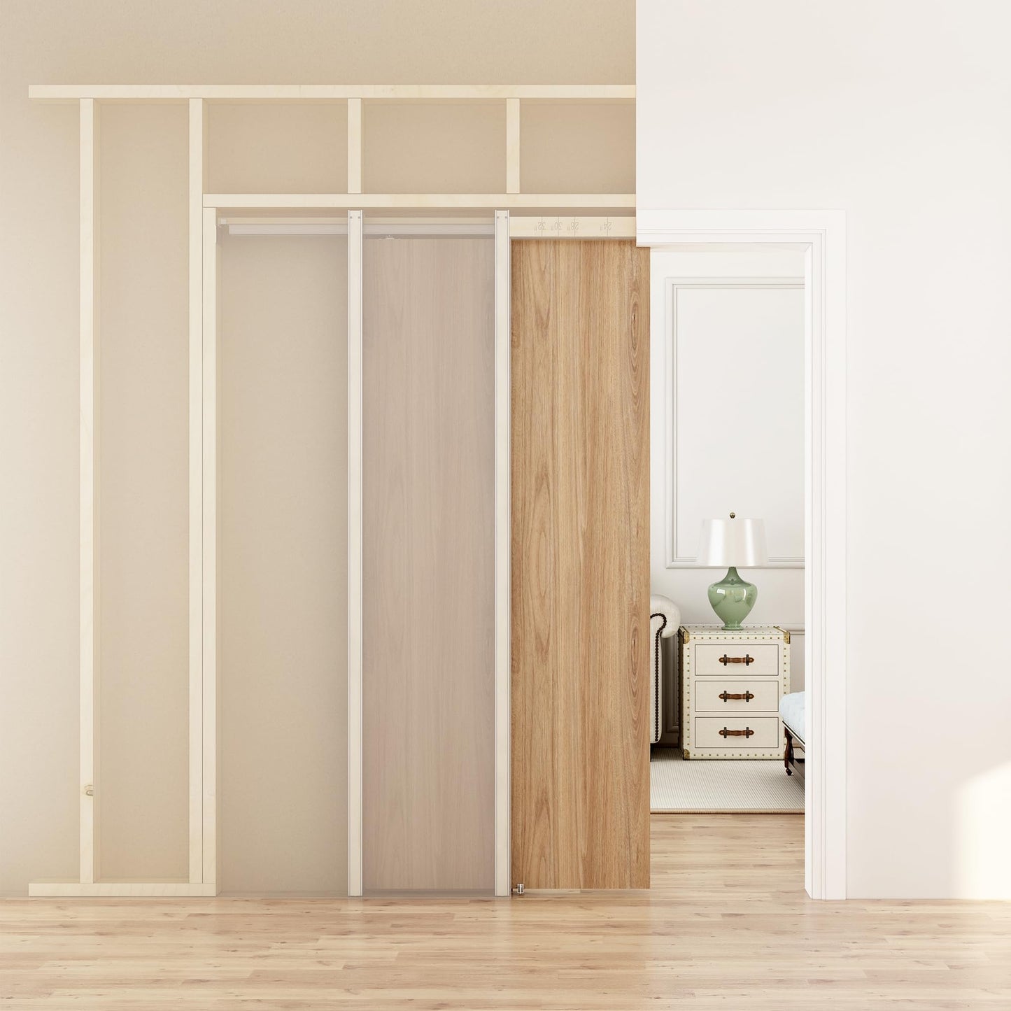 JUBEST 30"x80" Pocket Door Frame Kit with 88LBS Two-Way Soft-Close Mechanism, Durable, Easy to Install Hidden Door Kit, for 24" to 30"x80"